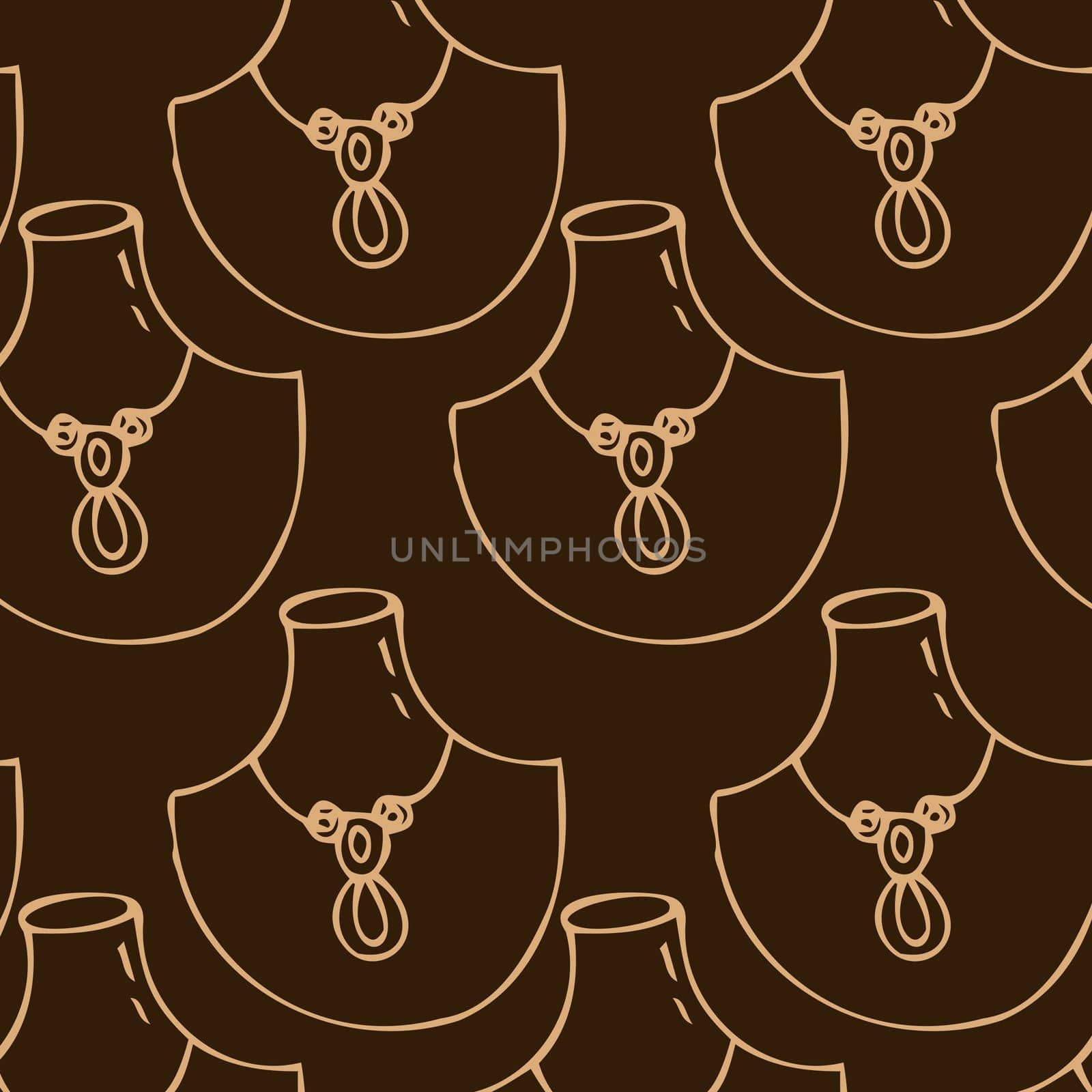 Seamless pattern of sketches necklace for woman. Vector illustration on dark background. Can used for textile, wrapping paper, cover design, beauty background.