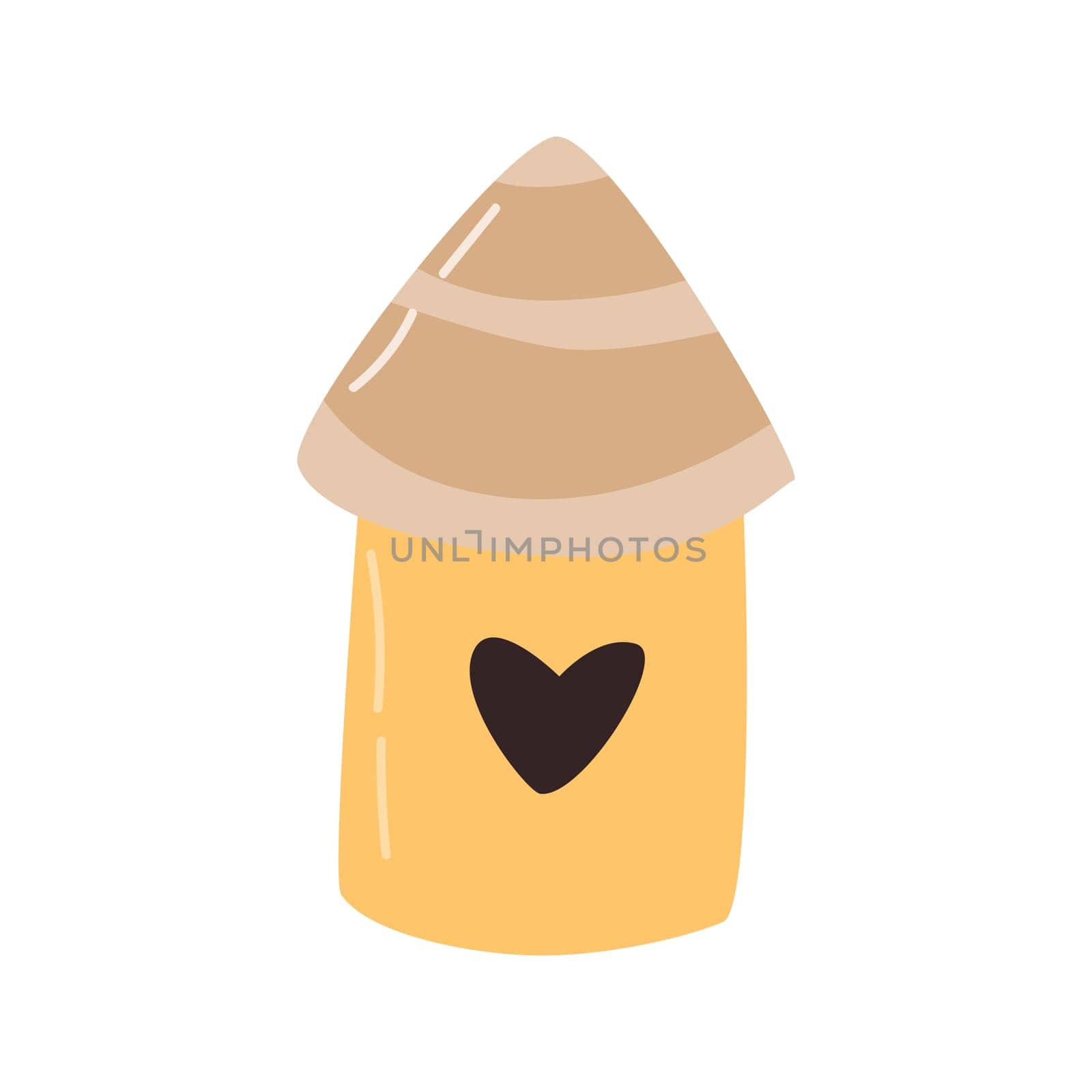 Spring yellow birdhouse of wood - Hand drawn vector illustration isolated. Vector illustration can used for greeting card, template for banner, postcard.