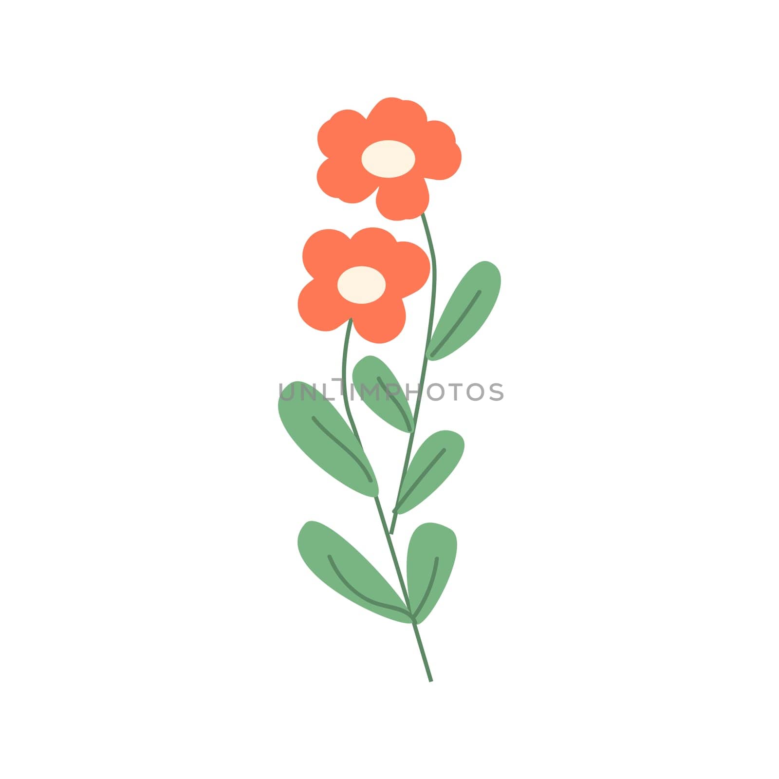 Hand drawn red spring flower with leaves vector illustration. Can used for decoration banner, greeting card, invitation decor.