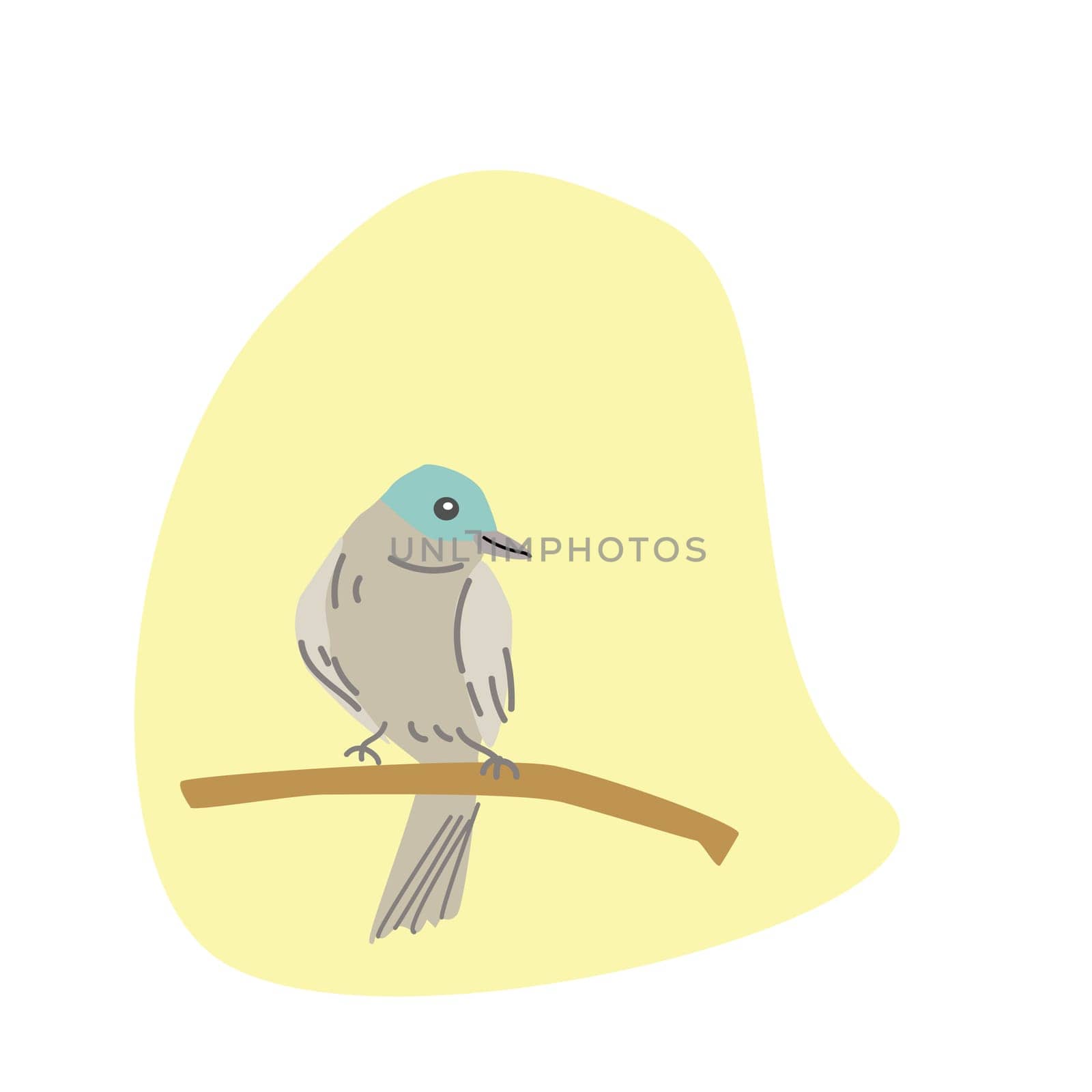 spring bird and birdhouse on yellow background for greeting card, cover design. Vector illustration isolated. Can used for wallpaper, poster, print design for cloth.