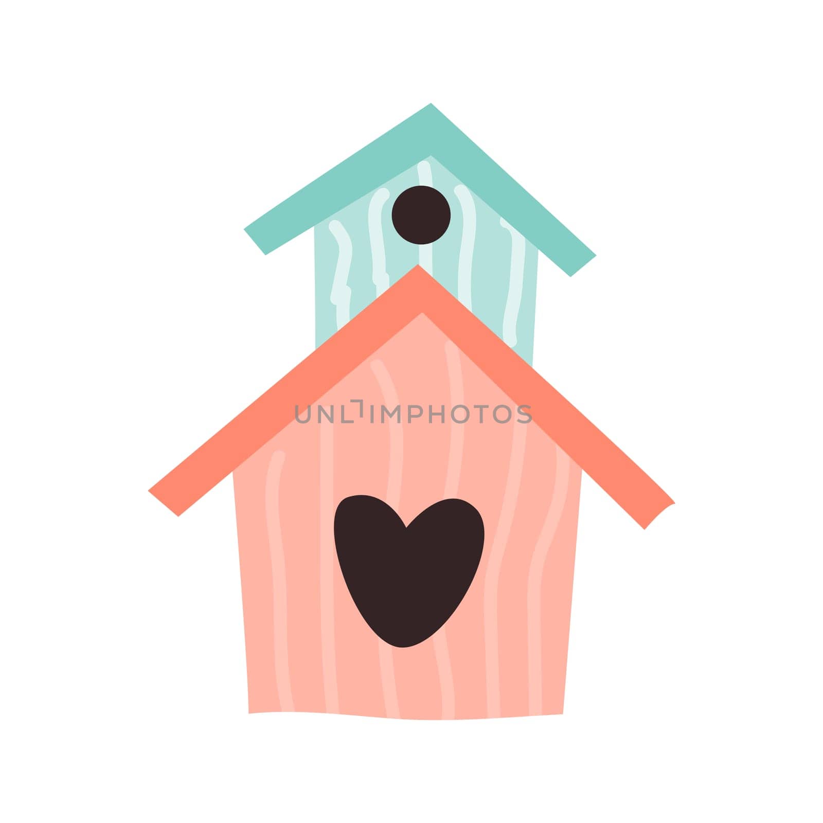 Spring birdhouse of wood - Hand drawn vector illustration with 2 birdhouse. Vector illustration can used for greeting card, template for banner, postcard.