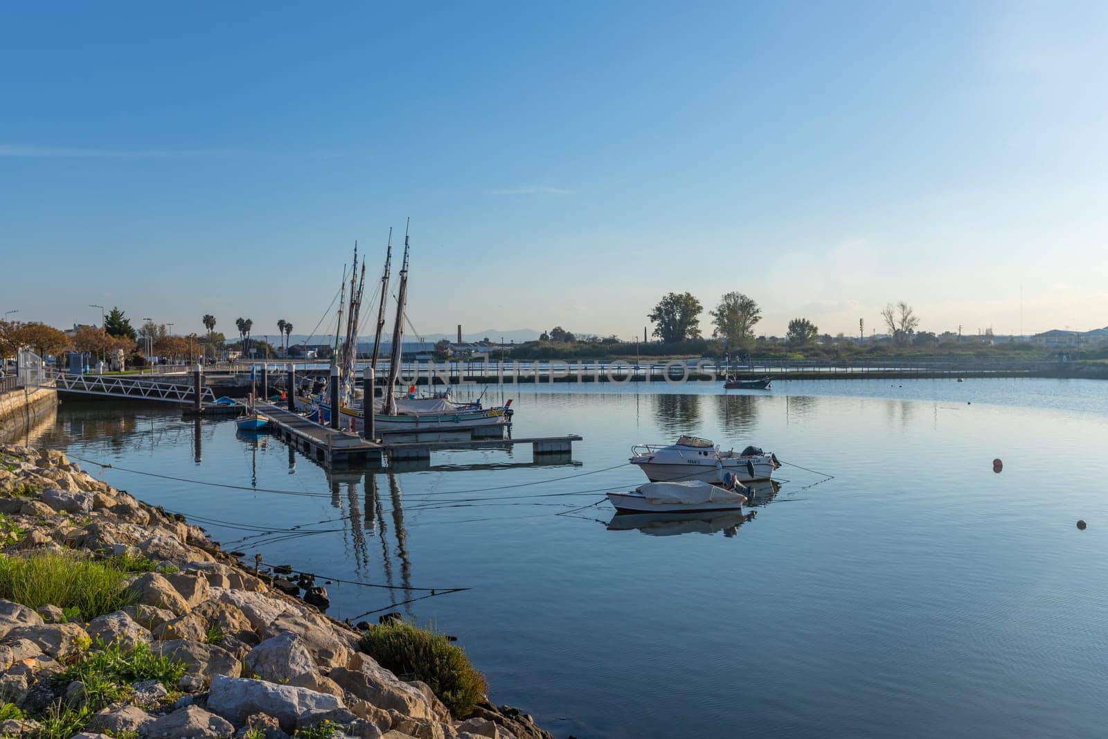Moita, Portugal: November 25, 2023: Traditional boats at the port in Gaio, Moita. Portugal
