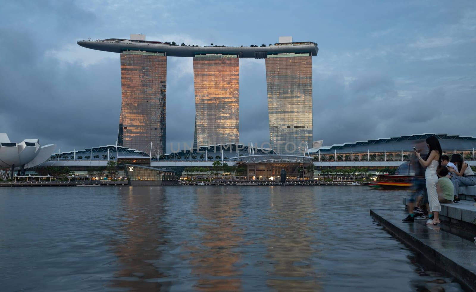 Marina Bay, Singapore - June 04, 2023 - The view of Marina Bay Sands Hotel at sunset