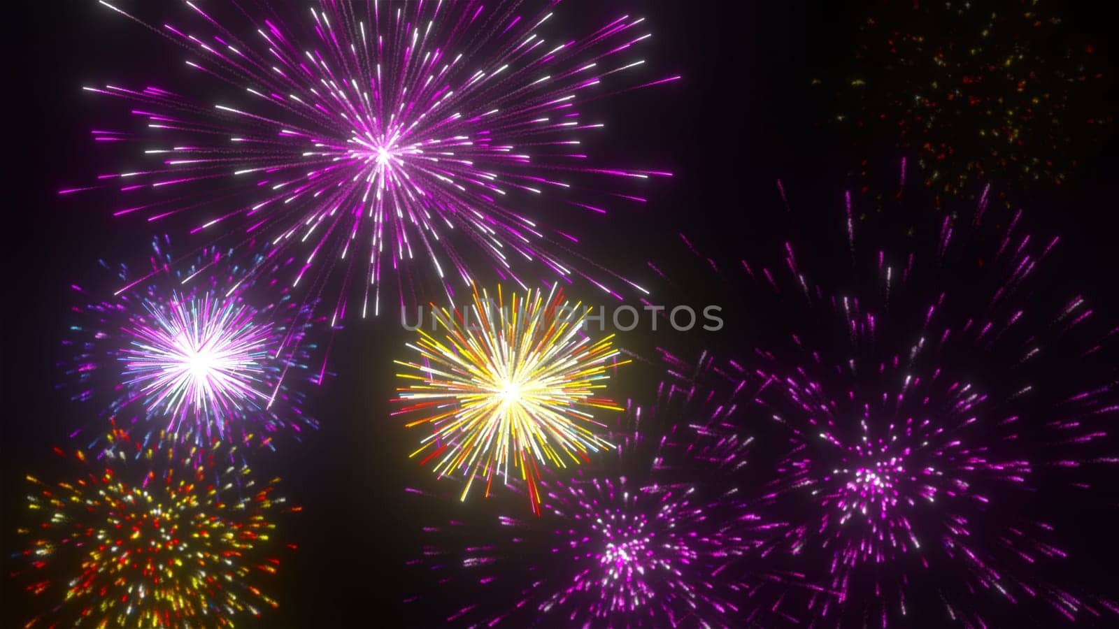 Abstract colorful fireworks. Computer generated 3d render