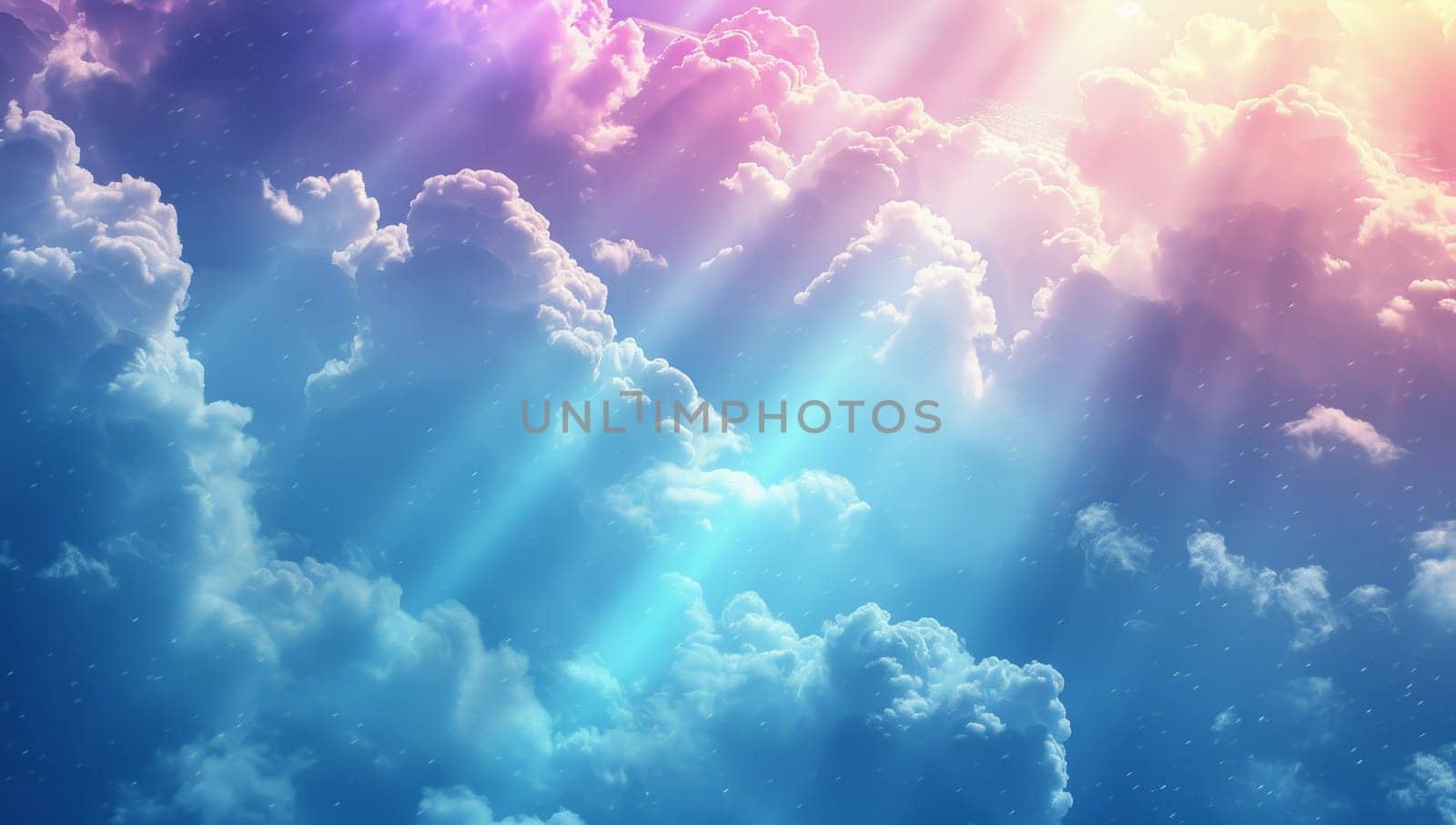 Sunrays illuminating vibrant clouds in sky