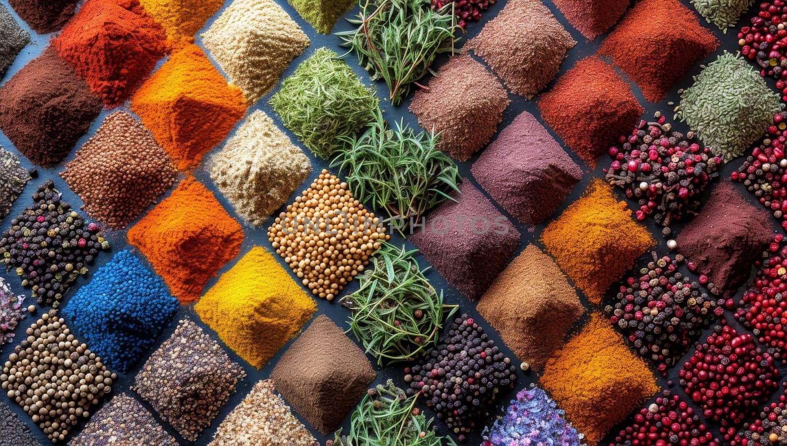 Colorful spices background. Top view. Food and cuisine ingredients.