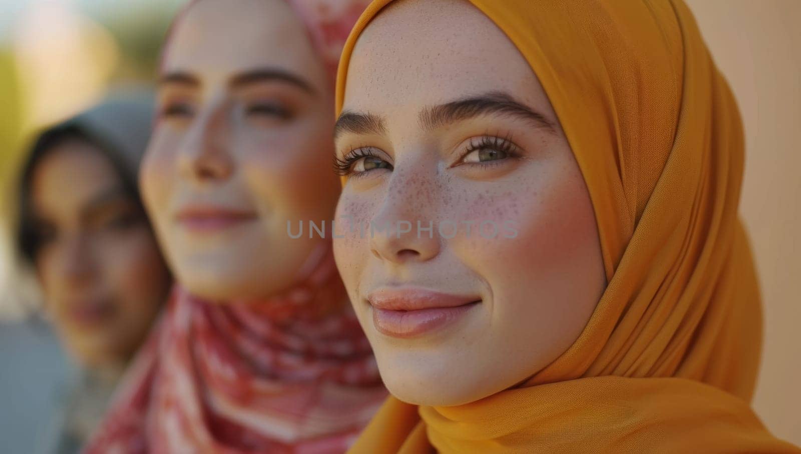 close up portrait of three muslim girls with headscarf
