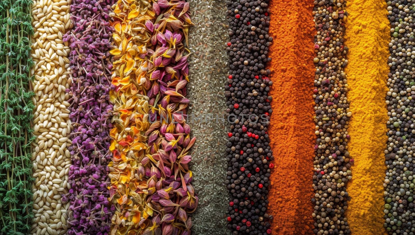 Colorful spices background. Multicolored mix of spices and herbs