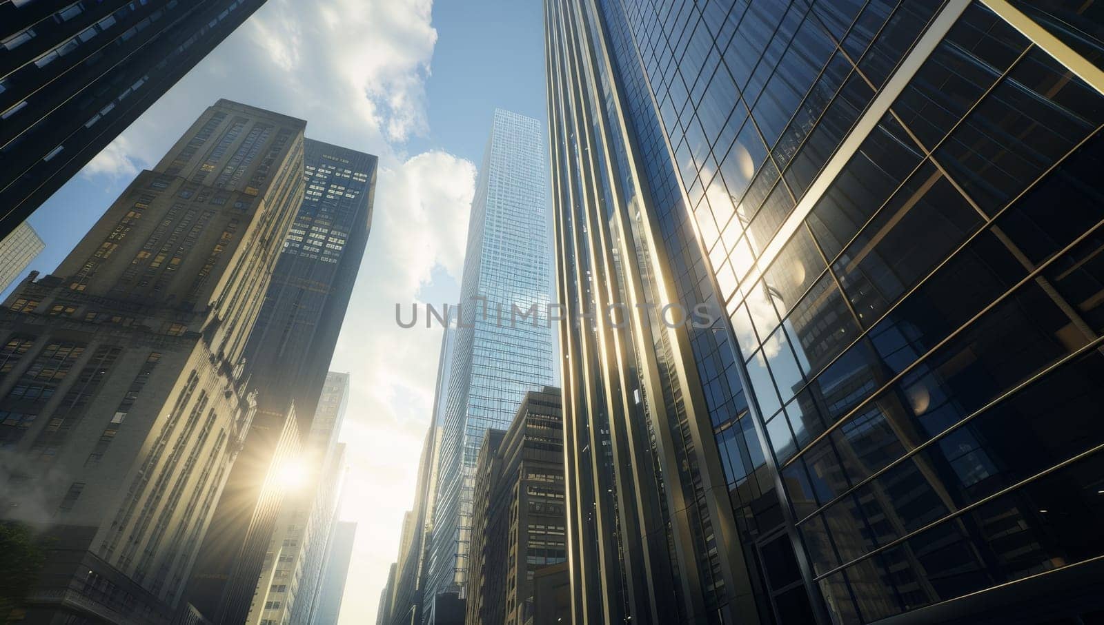 Skyscrapers tower under the bright sky