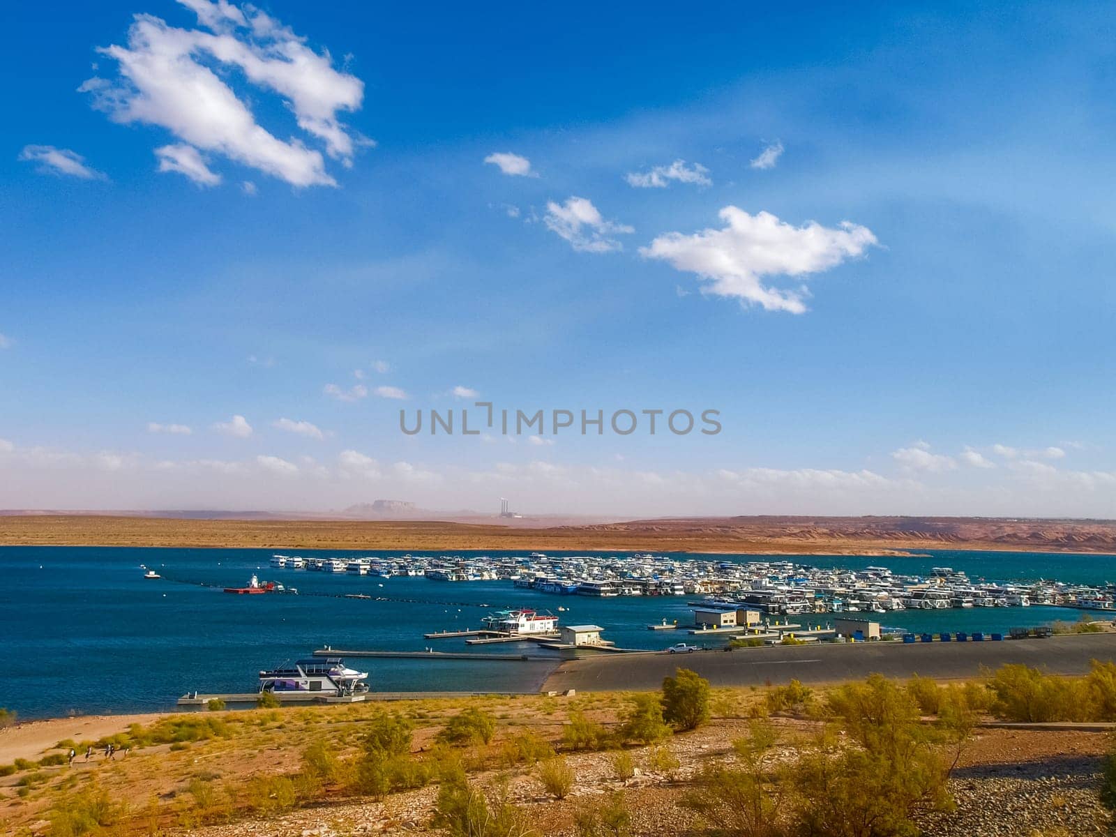 Lake Powell is based on Colorado River with a great view on the canyoon. Beautiful canyon and lonely rocks on the Lake Powell, Utah.