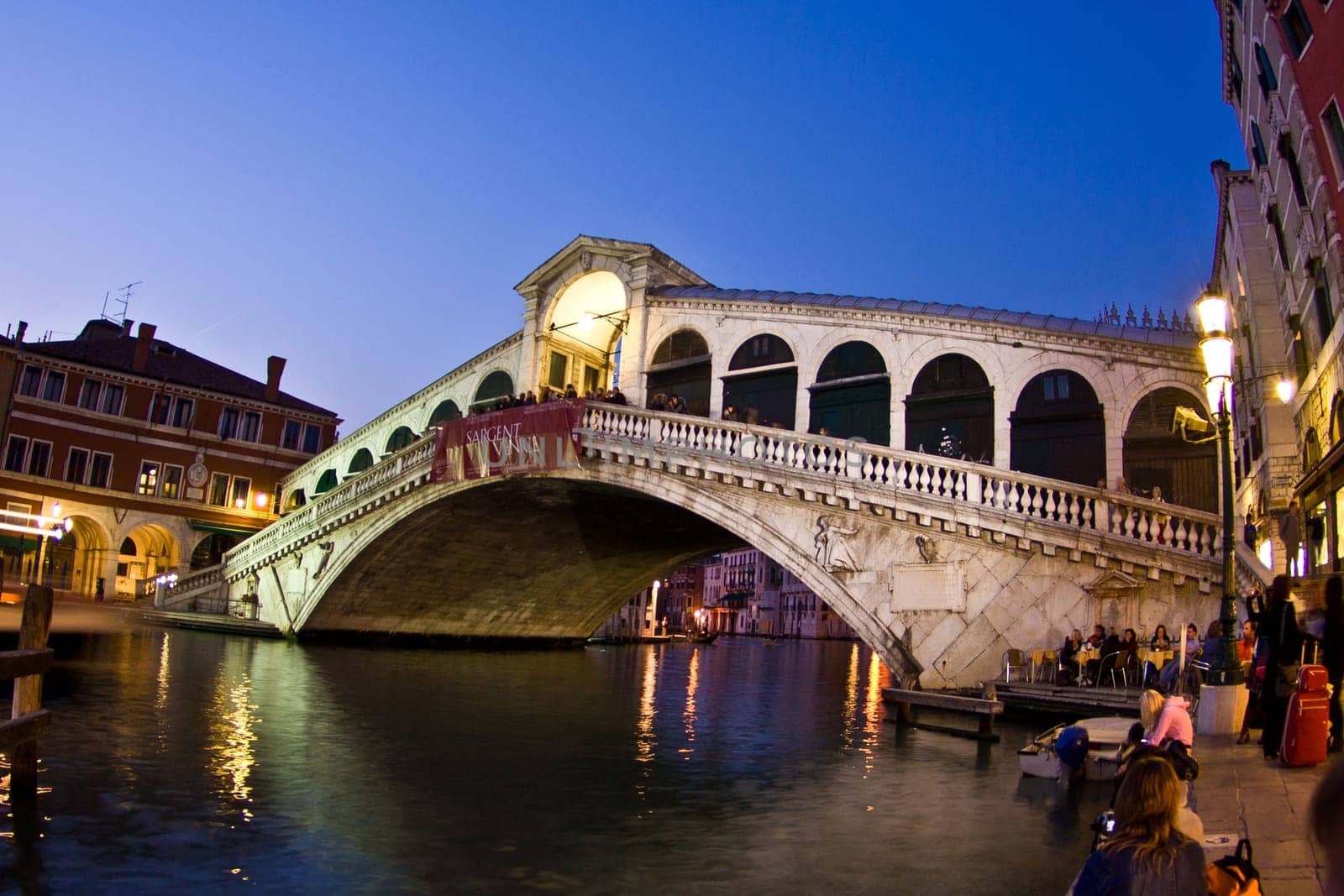 Italy, Venice - April 11, 2007: rialto bridge by  night