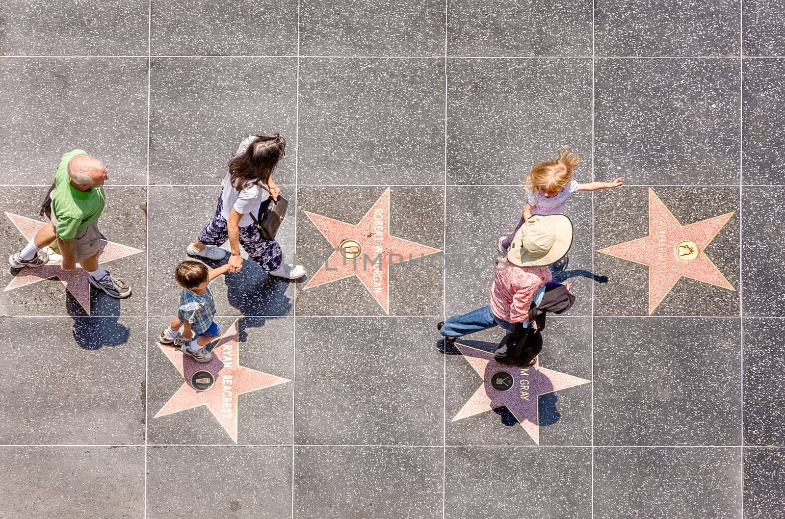Los Angeles, USA- July 5, 2008: people passing the walk of fame in Hollywood on a sunny day in Los Angeles, USA