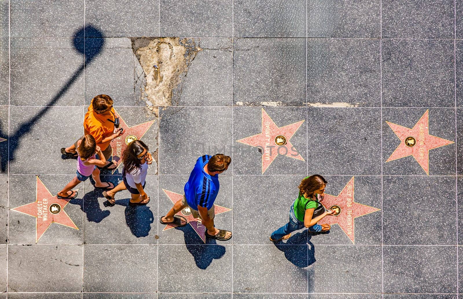 Los Angeles, USA- July 5, 2008: people passing the walk of fame in Hollywood on a sunny day in Los Angeles, USA