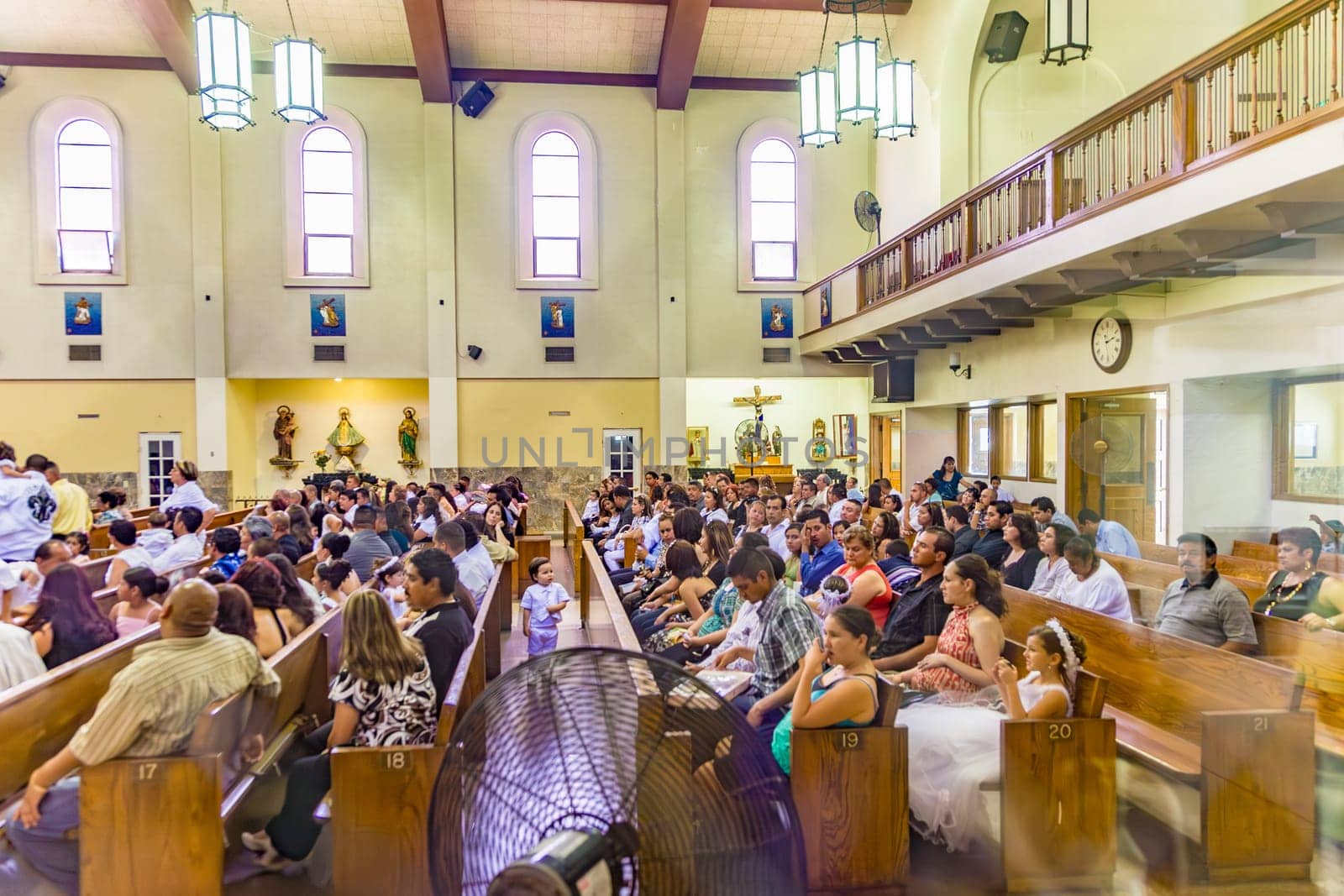 Los Angeles, USA - July 5, 2008: people join the service in the church Nuestra Señora la Reina de los Ángeles - Our Lady Queen of Angels - at Olvera street, the old mexican part of Los Angeles.