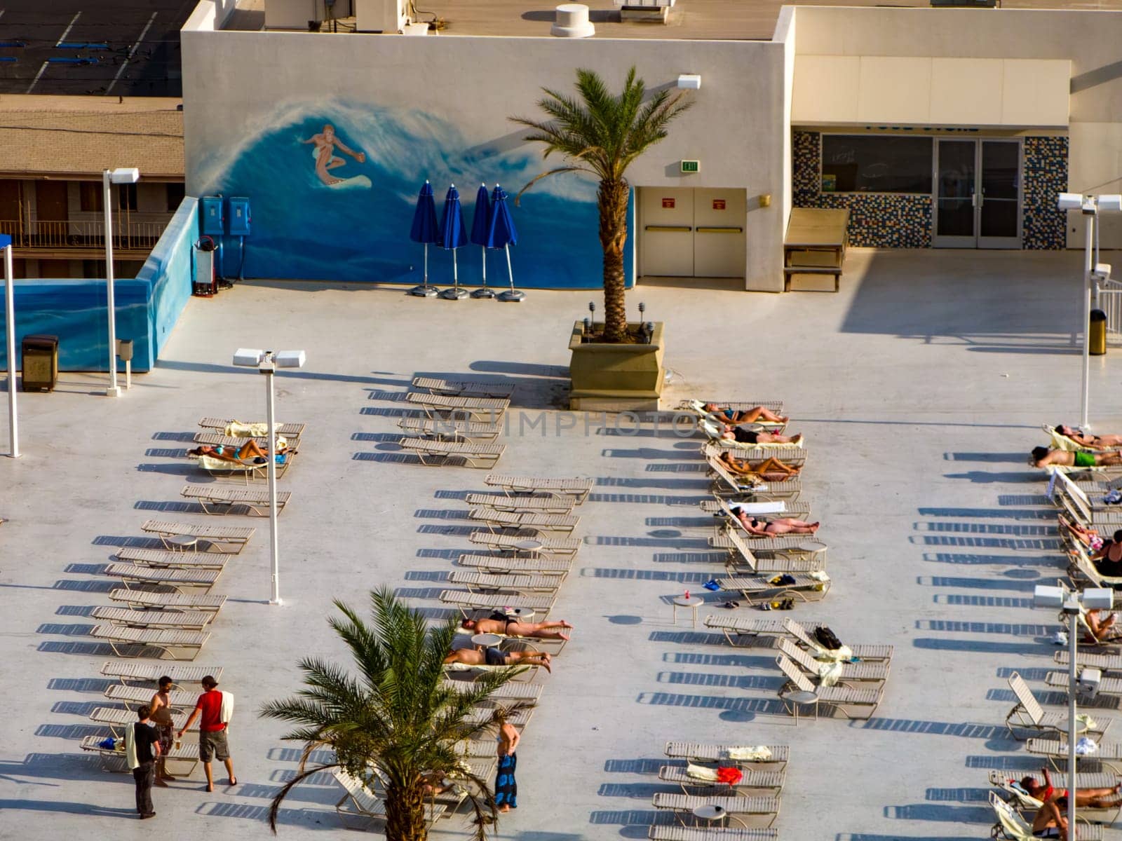Las Vegas, USA - July 17, 2008: aerial of people enjoying suntanning at the Spa in Las Vegas, USA.