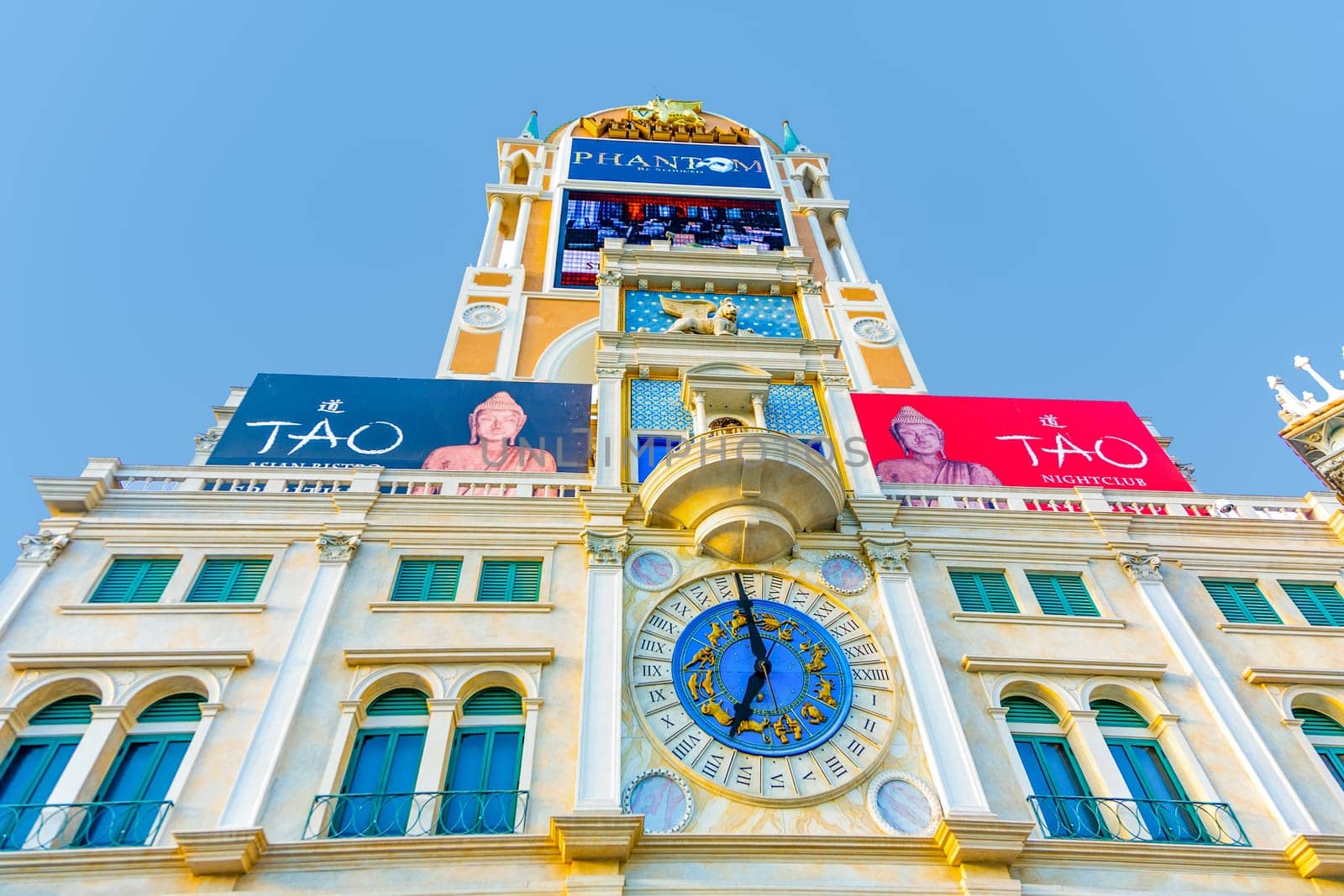 Las Vegas, USA - July 17, 2008: facade of the Venetian Resort Hotel and Casino The resort opened on May 3, 1999 with flutter of white doves, sounding trumpets, singing gondoliers and actress Sophia Loren.