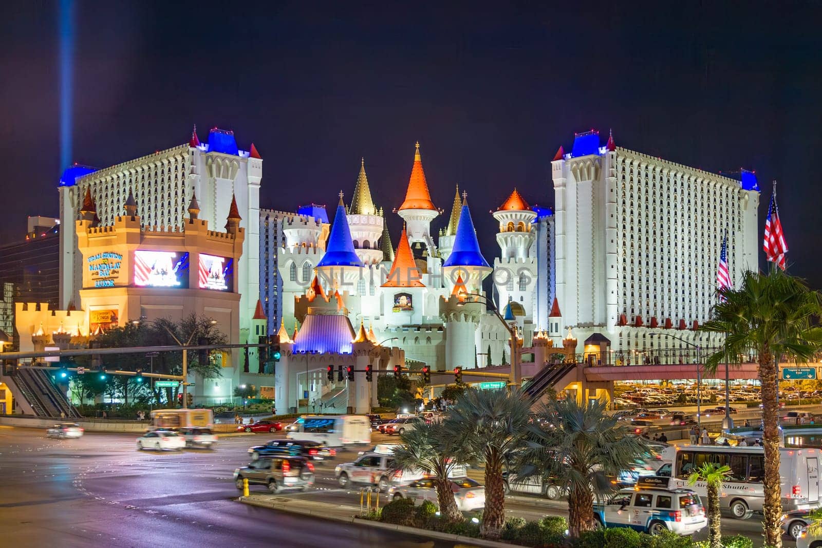 Las Vegas, USA - July 17, 2008: view by night to hotel and casino Excalibur at the Strip in Las Vegas.