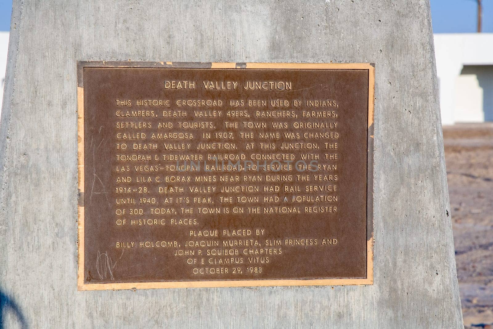Deat Valley Junction, USA - July 19, 2008: signage to explain the historic contend in the old borax miner vlillage death valley junction  at the entrance of the Death valley.