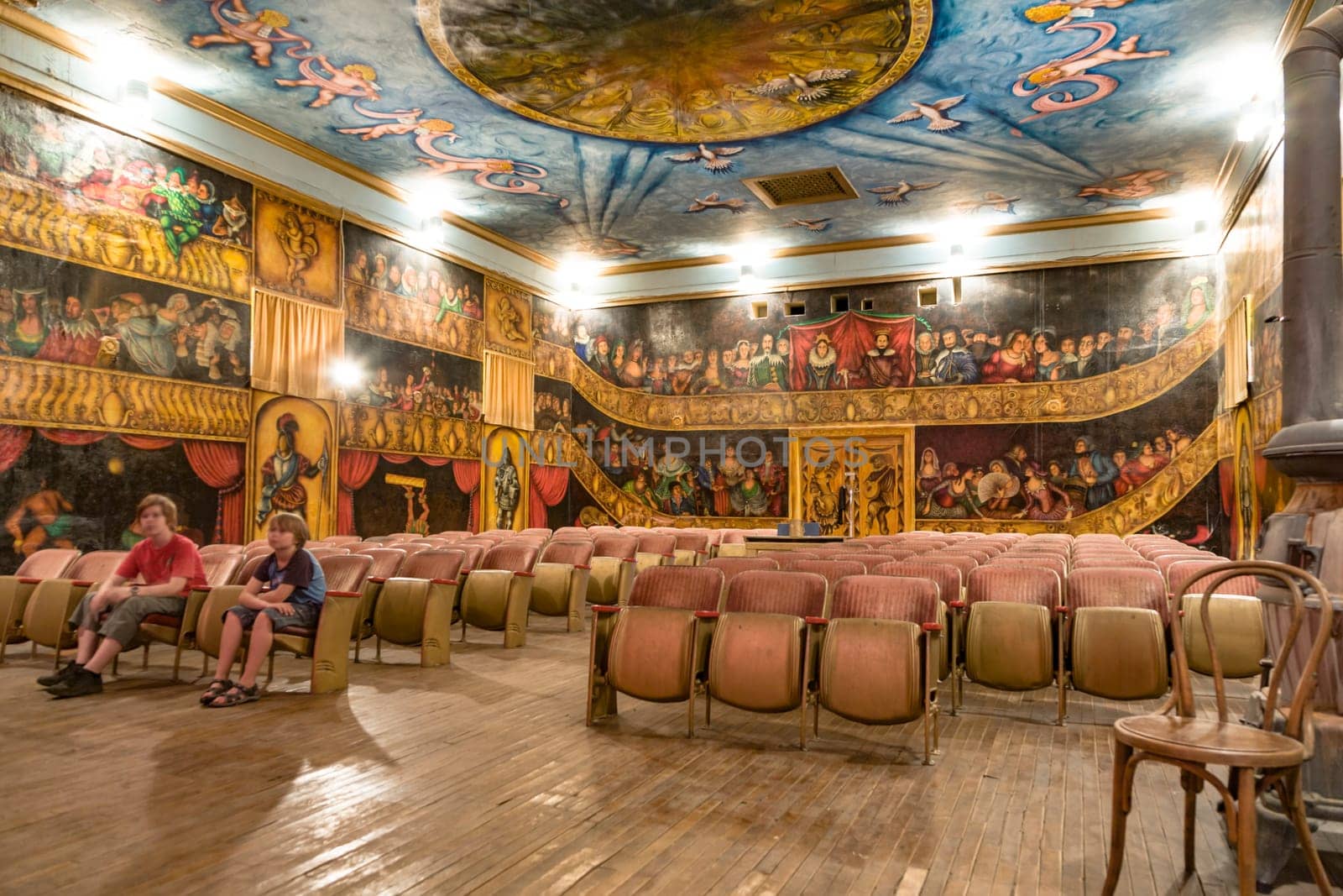 Death valley Junction, USA - July 19, 2008: inside the beautiful Amargosa Opera House painted and opened by actor Martha Becket from Hollywood  in Death Valley Junction, USA.