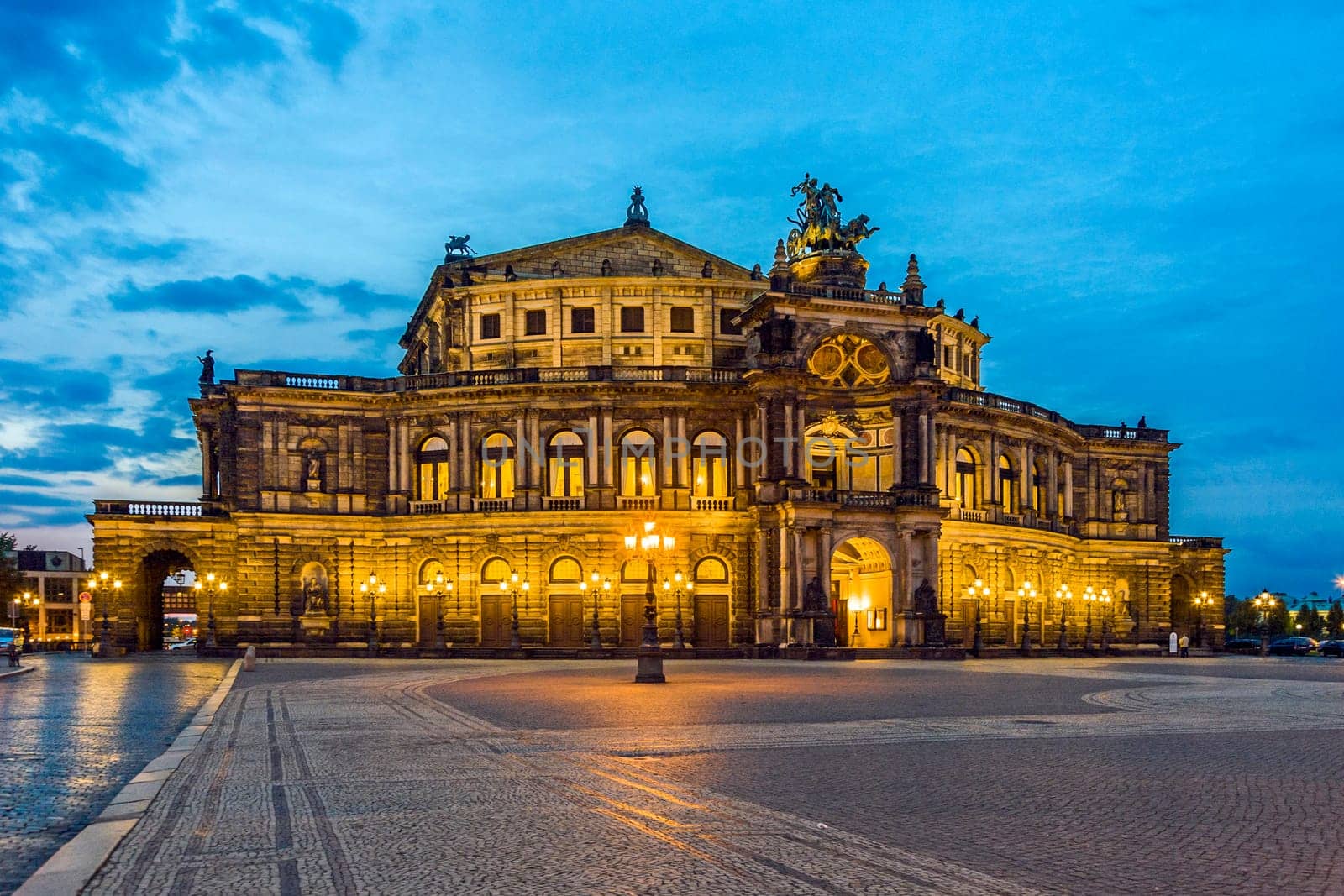 Dresden, Germany - September 15, 2008: Dresden at night. Semper opera from outside.