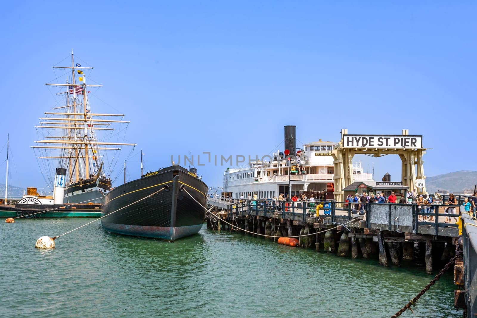 San Francisco, USA - July 25, 2008:  people visit the historic ships at hyde street pier in San Francisco, USA.
