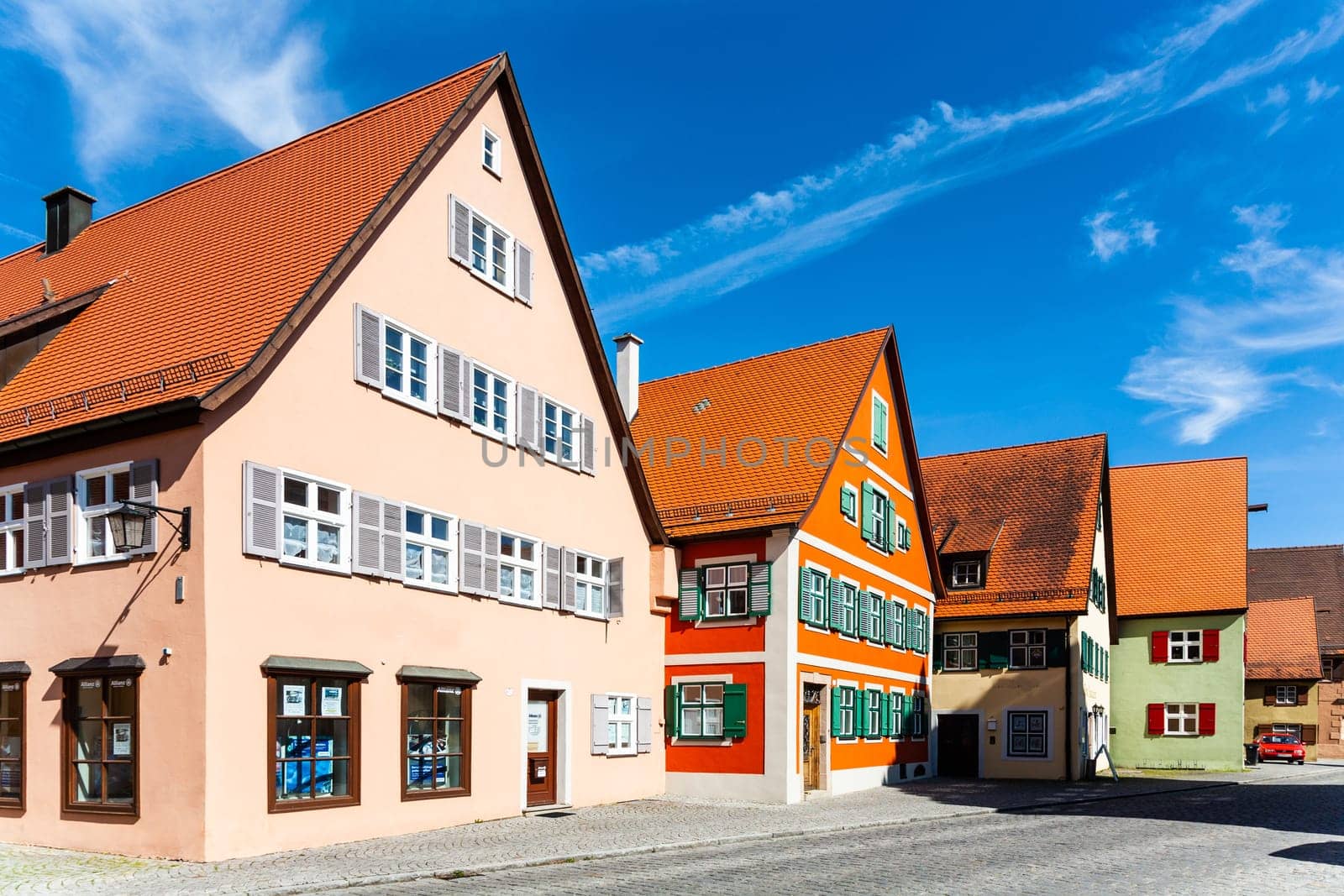 Dinkelsbuehl, Germany - July 29, 2009:  romantic Dinkelsbuhl, city of late middleages and timbered houses in Germany. Fortified by the emperor Henry V, Dinkelsbuehl received in 1305 the same municipal rights as Ulm.