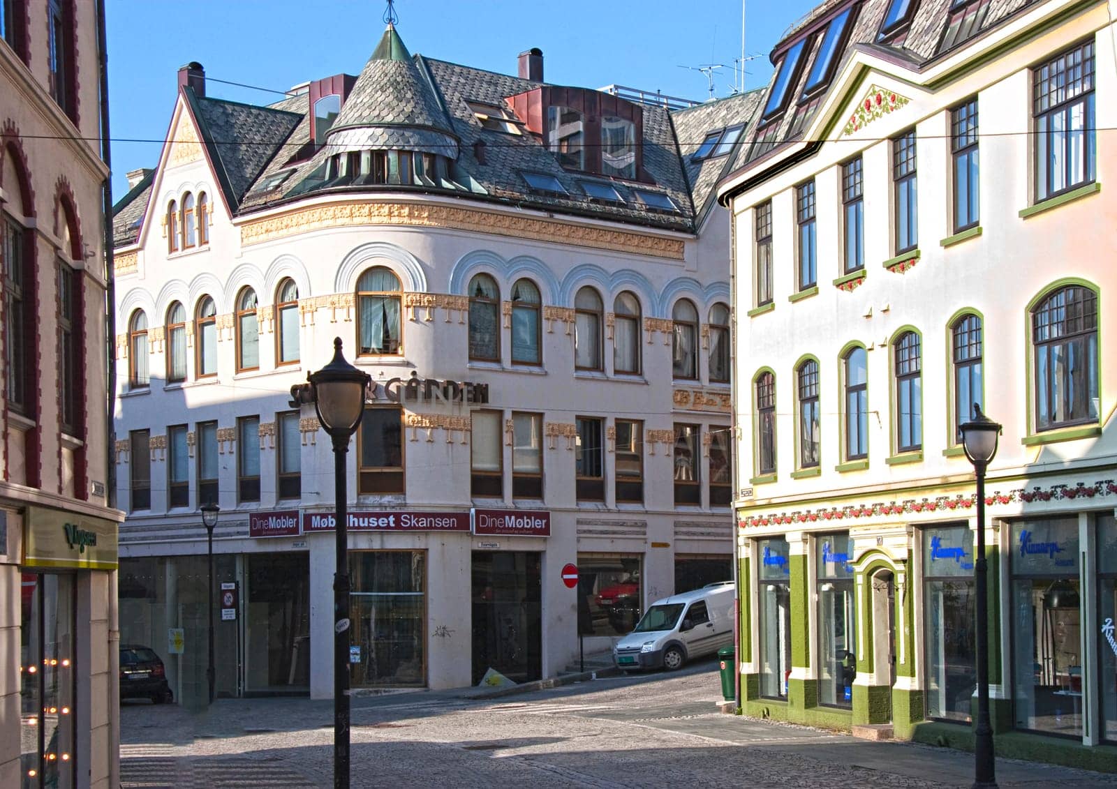 Alesund, Norway - July 5, 2009: Alesund in Norway is known for the art nouveau architectural style in which most of the town was rebuilt after a fire in 1904.
