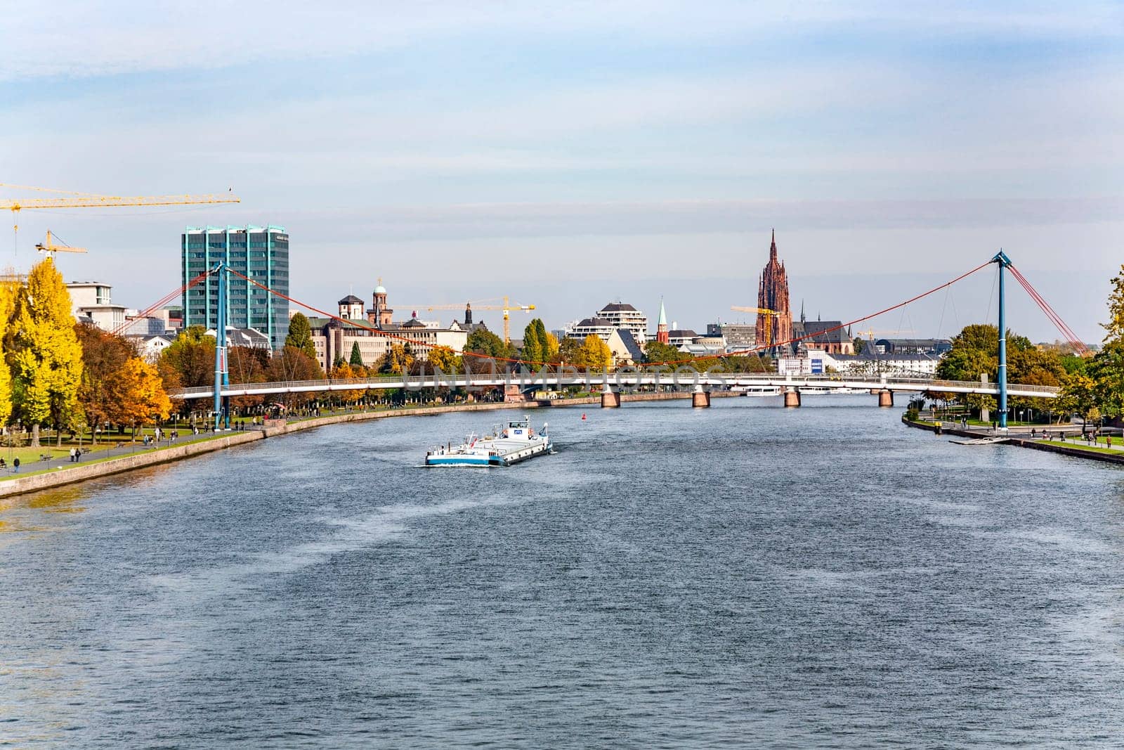 Frankfurt, Germany - October 21, 2009: skyline of Frankfurt with river Main.