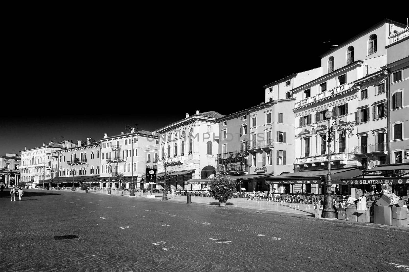 Verona, Italy - August 5, 2009:  scenic Piazza Bra in Verona, Italy in late afternoon.