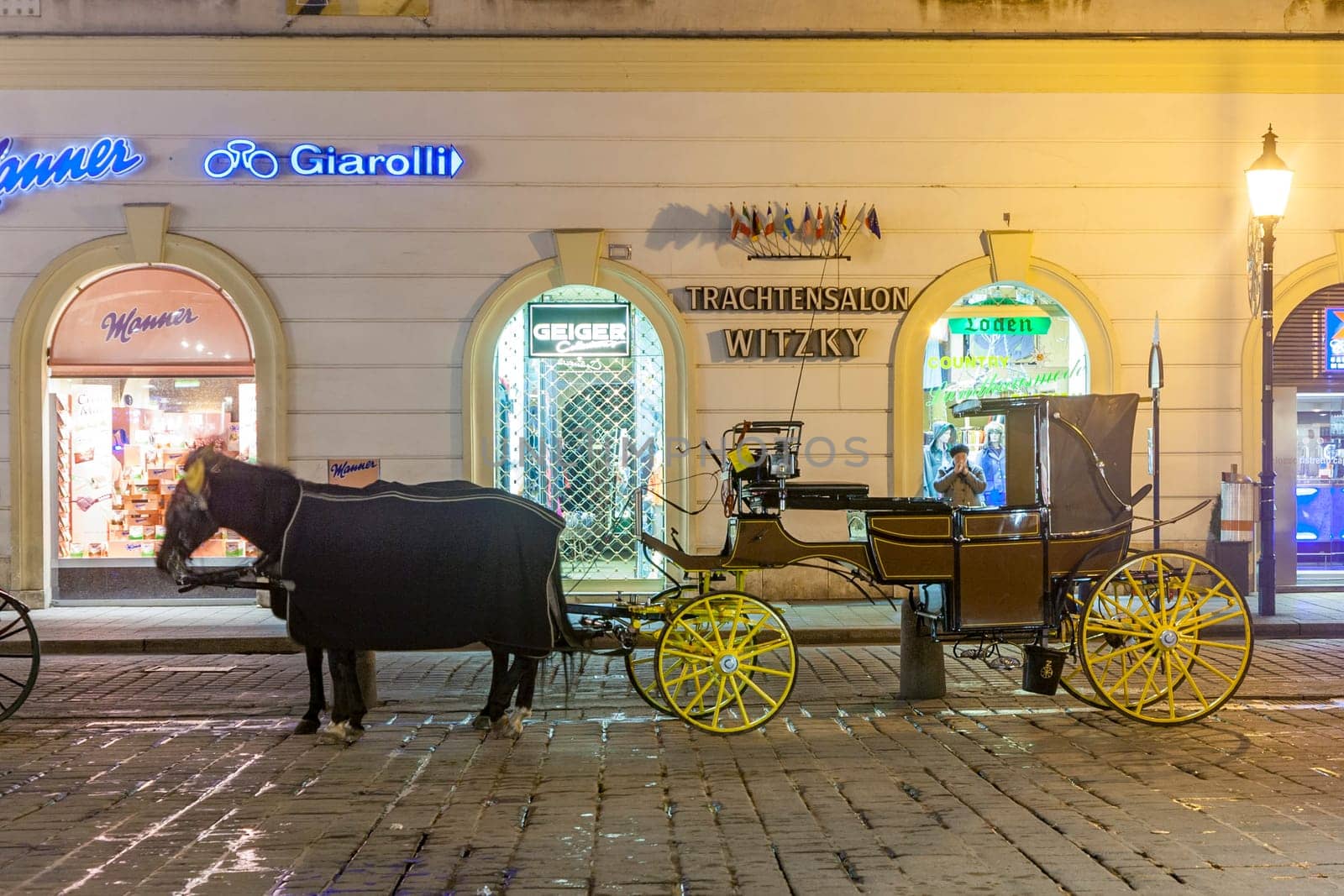 Vienna, Austria - November 5, 2009: fiaker at st. stephen's square waiting for tourists in a horse drawn coach.