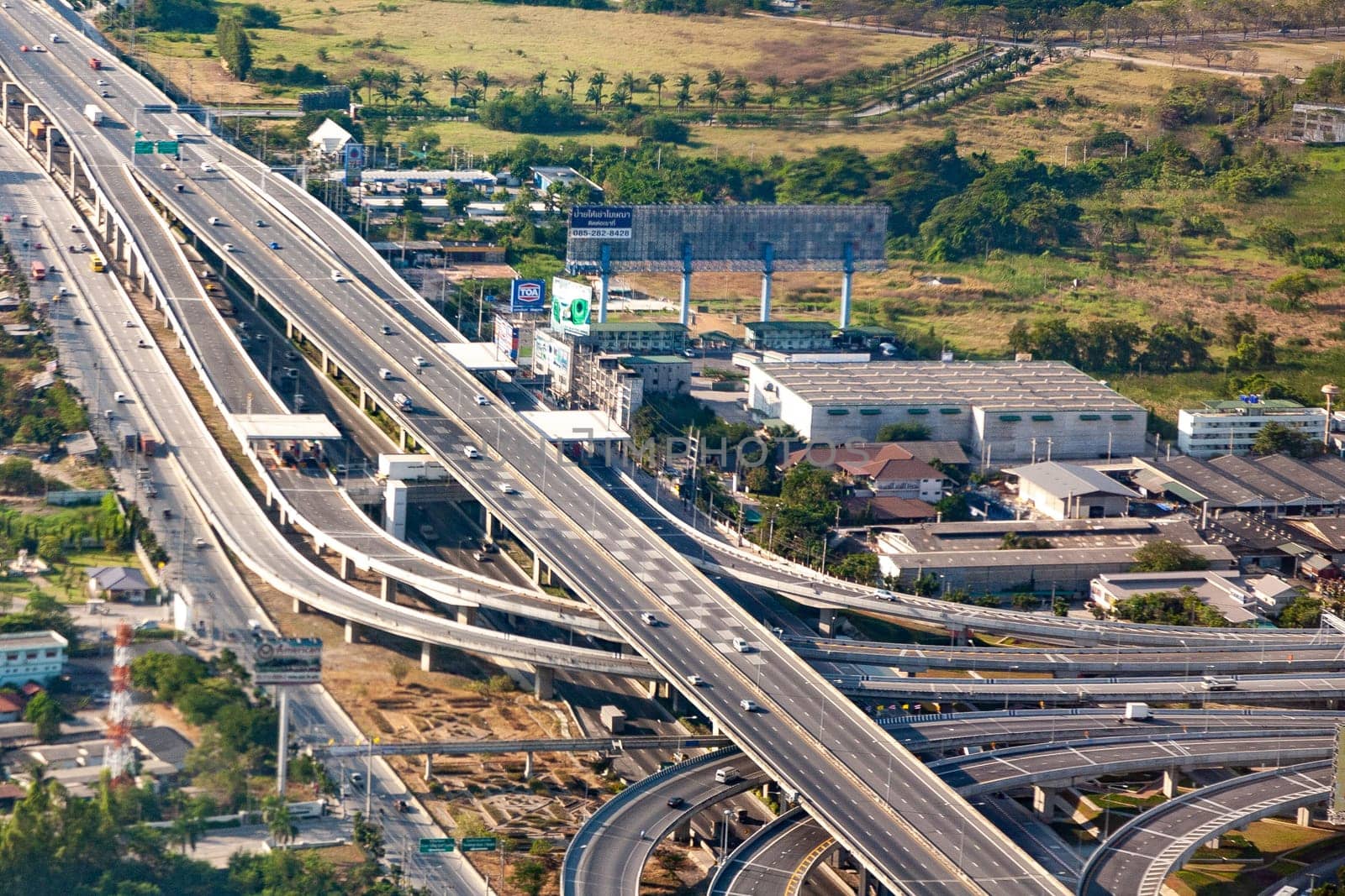 Bangkok, Thailand - December 21, 2009: landing at new airport in Bamngkok with view to modern highway to Bangkok city.