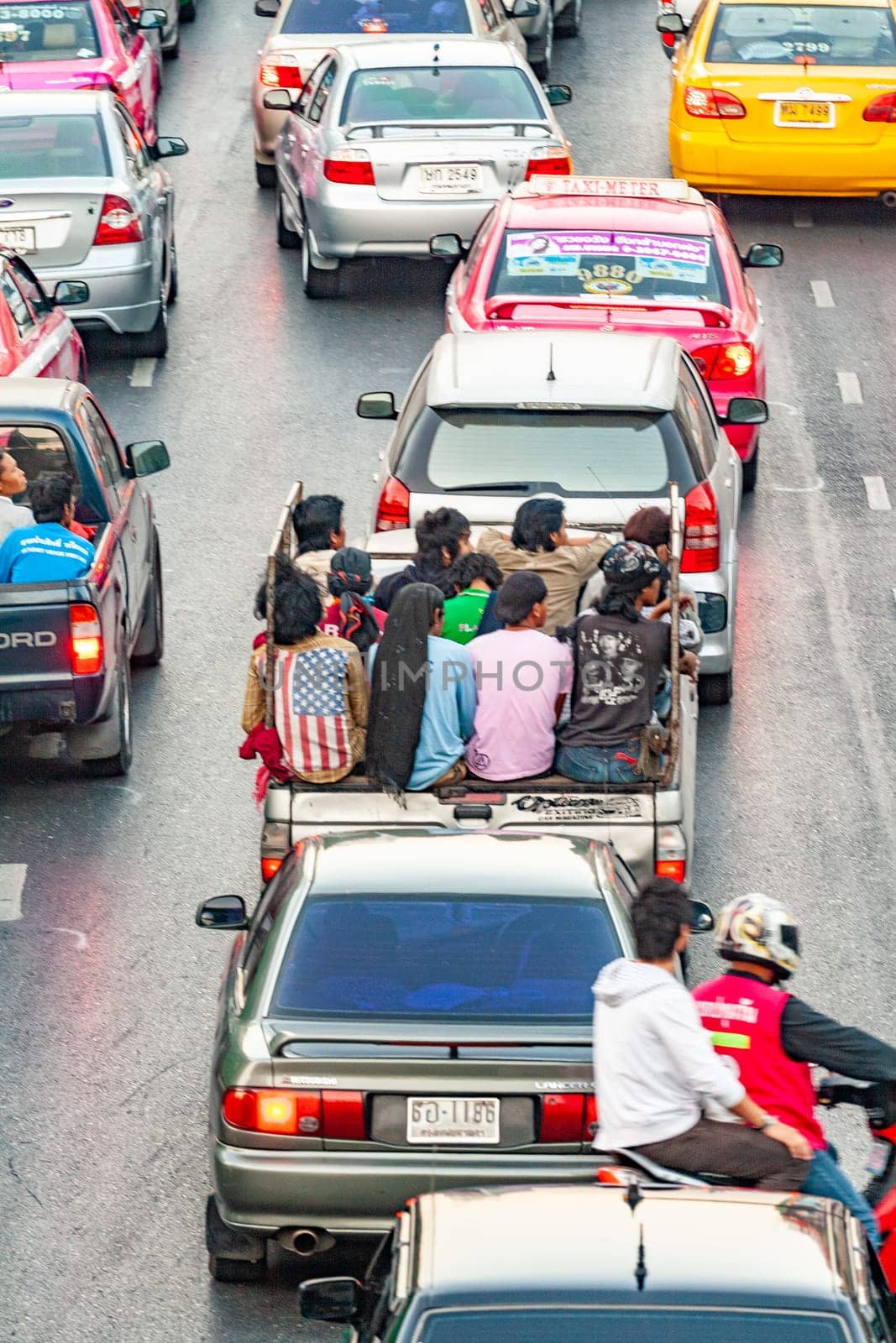 Bangkok, Thailand - December 22, 2009: traffic jam at the sukhumvit road, a big shopping street  in Bangkok, Thailand.
