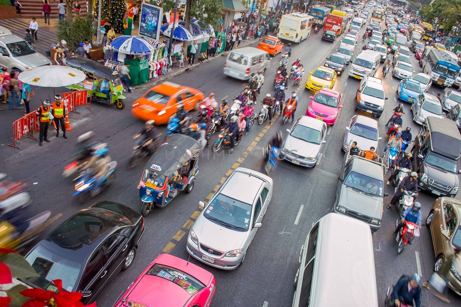 Bangkok, Thailand - December 22, 2009: traffic jam at the sukhumvit road, a big shopping street  in Bangkok, Thailand.