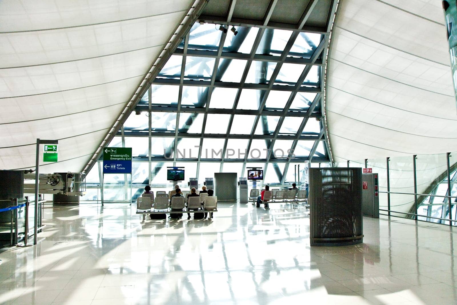 Bangkok, Thailand - January 5, 2010: departure Gate and hall in the new Airport Suvarnabhumi in Bangkok