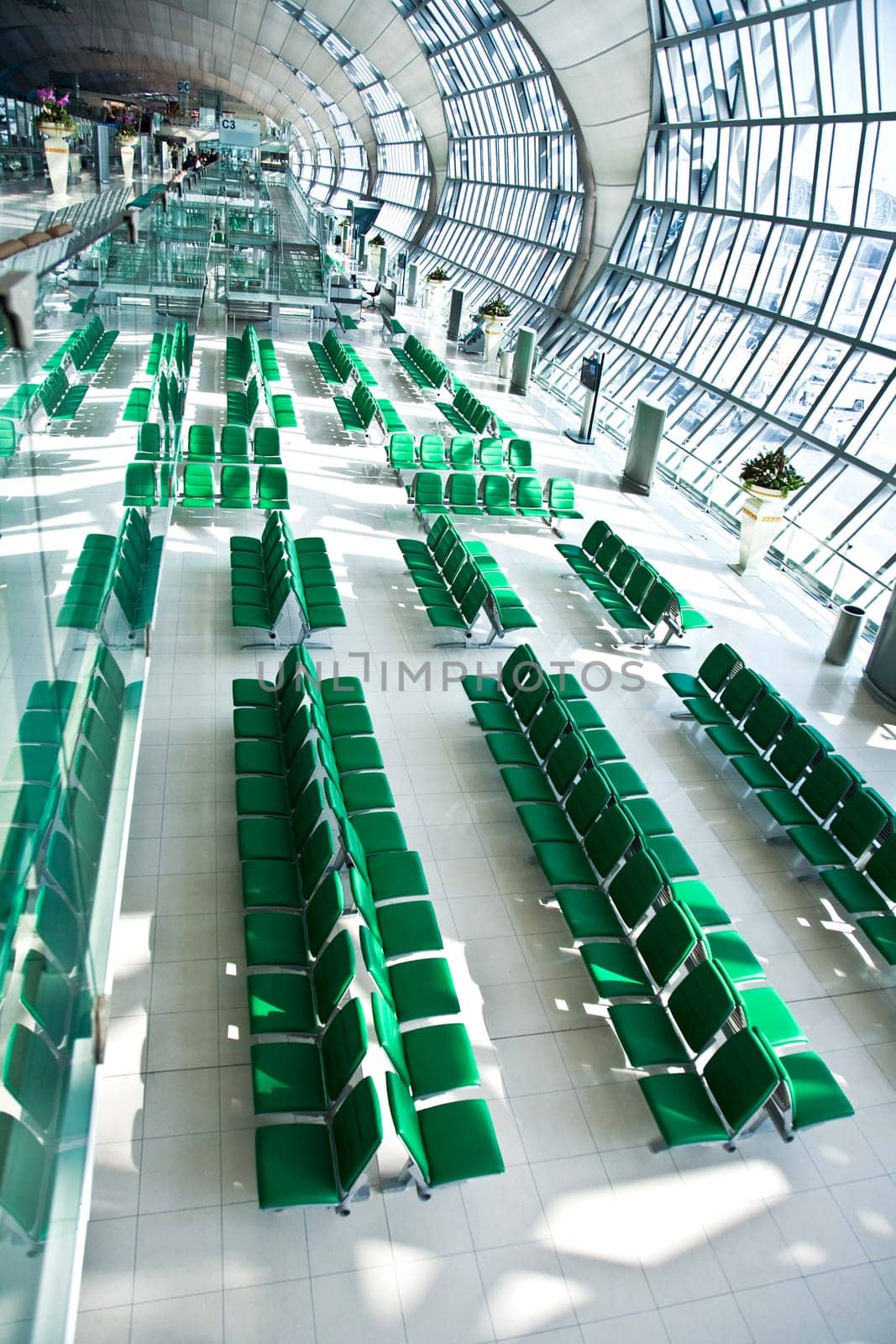 Bangkok, Thailand - January 5, 2010: departure Gate and hall in the new Airport Suvarnabhumi in Bangkok