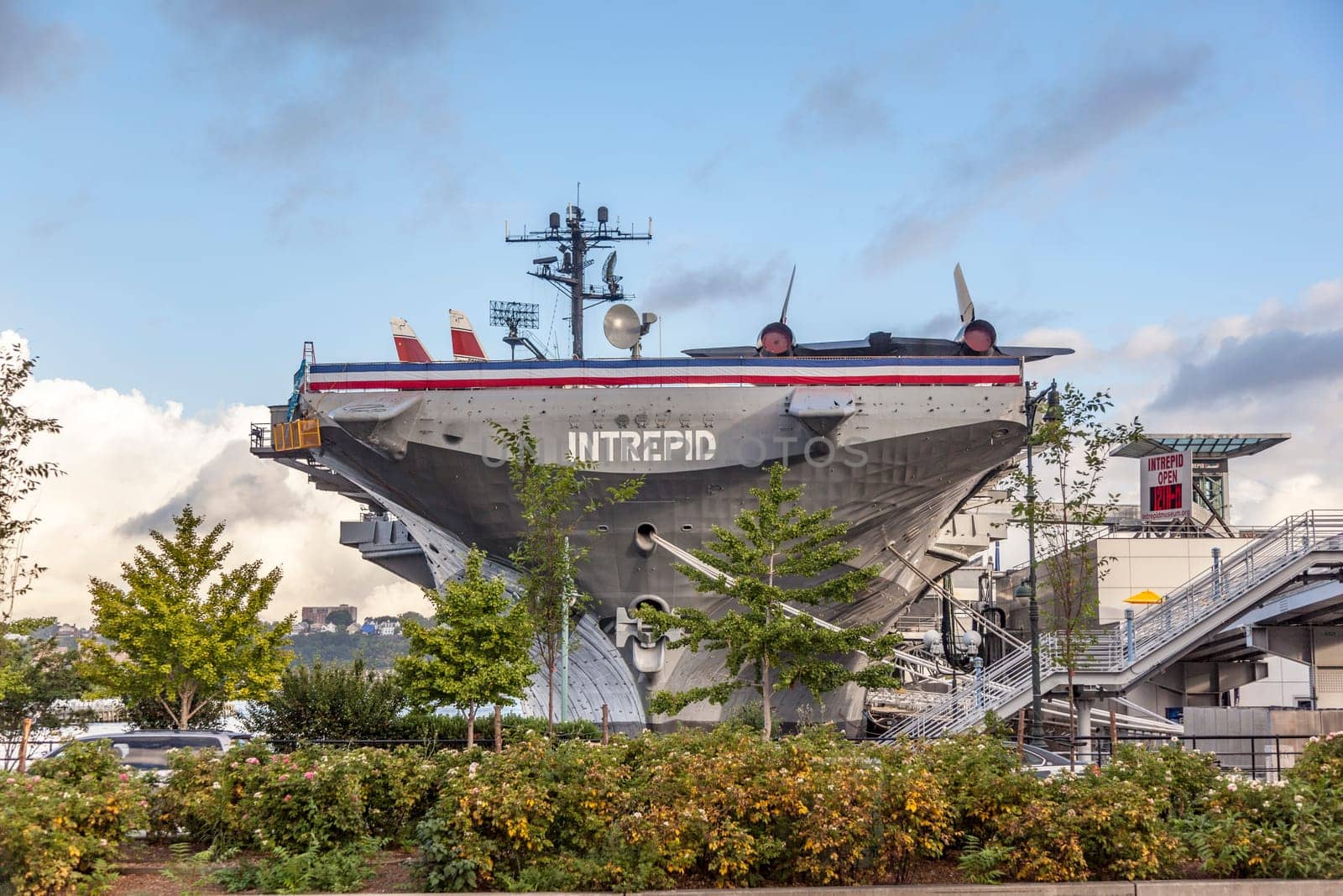 New York, USA - July 8, 2010: view of aircraft carrier Intrepid as museum in New York  City.