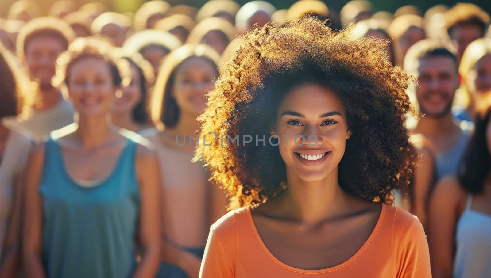 Young woman with afro at a crowded event