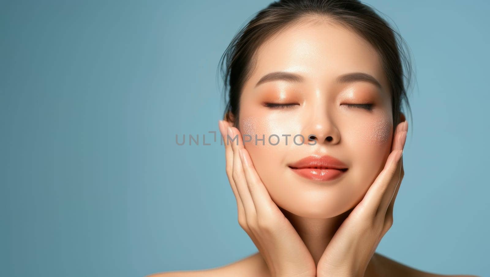 Beauty asian women face close up beauty portrait with skin care concept.