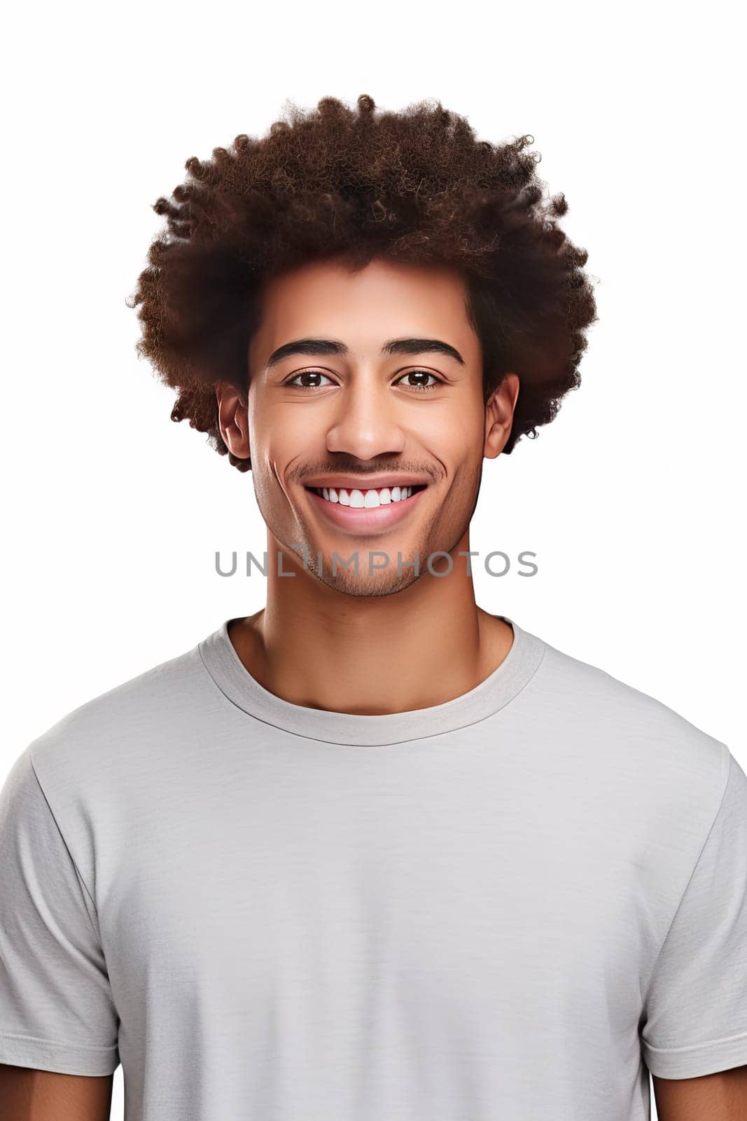 Happy looking young afro american isolated on white background. generative ai