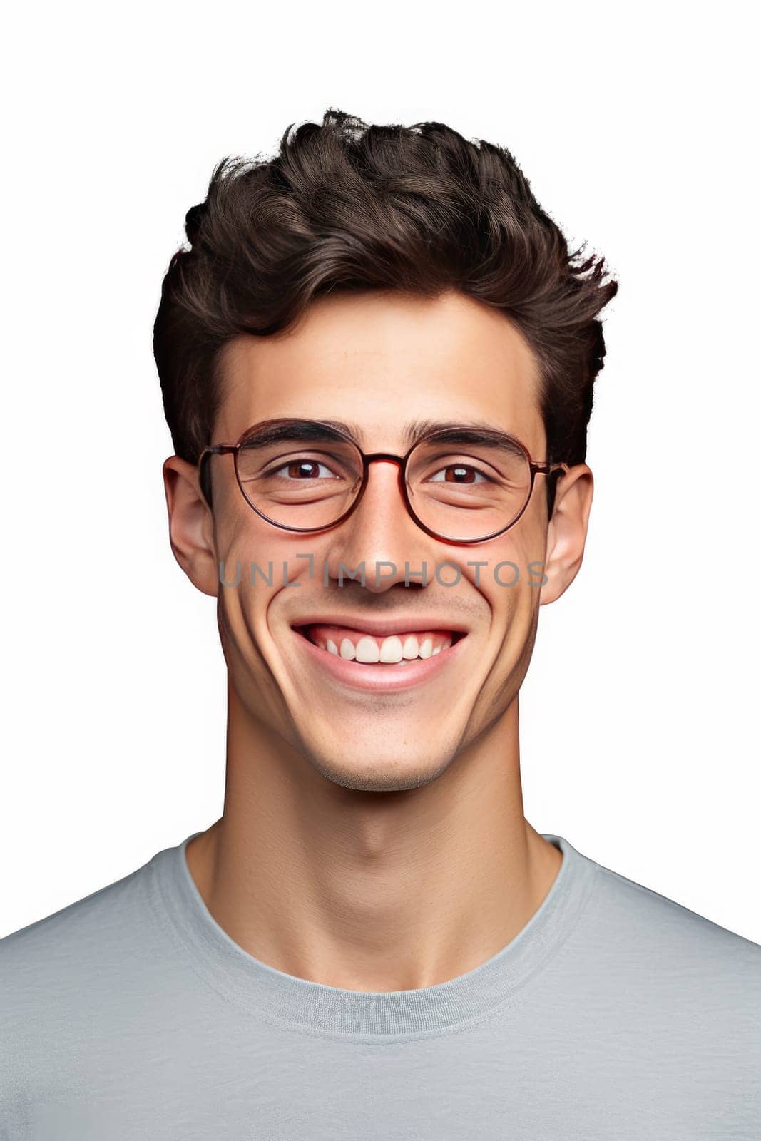 Attractive Portrait from young european Man with eye glasses isolated on white background. generative ai