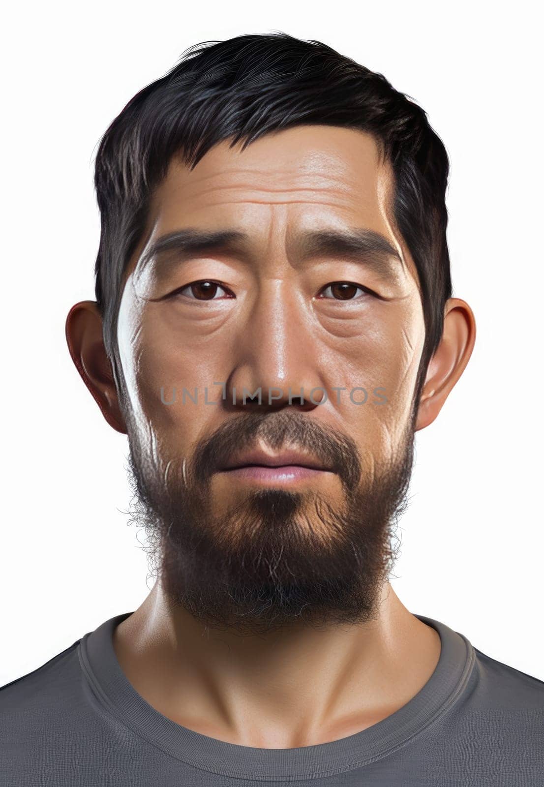 Portrait of a Asian Man isolated on white background. generative ai