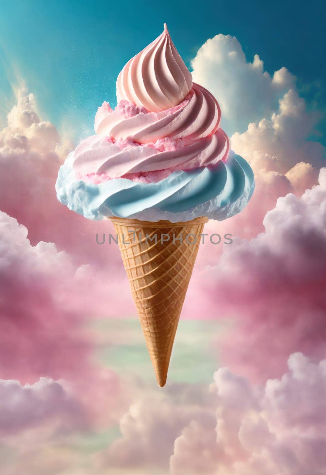 Yummy Frozen Treat Meets Sweet Sky in Delicious Confectionery. artificial art