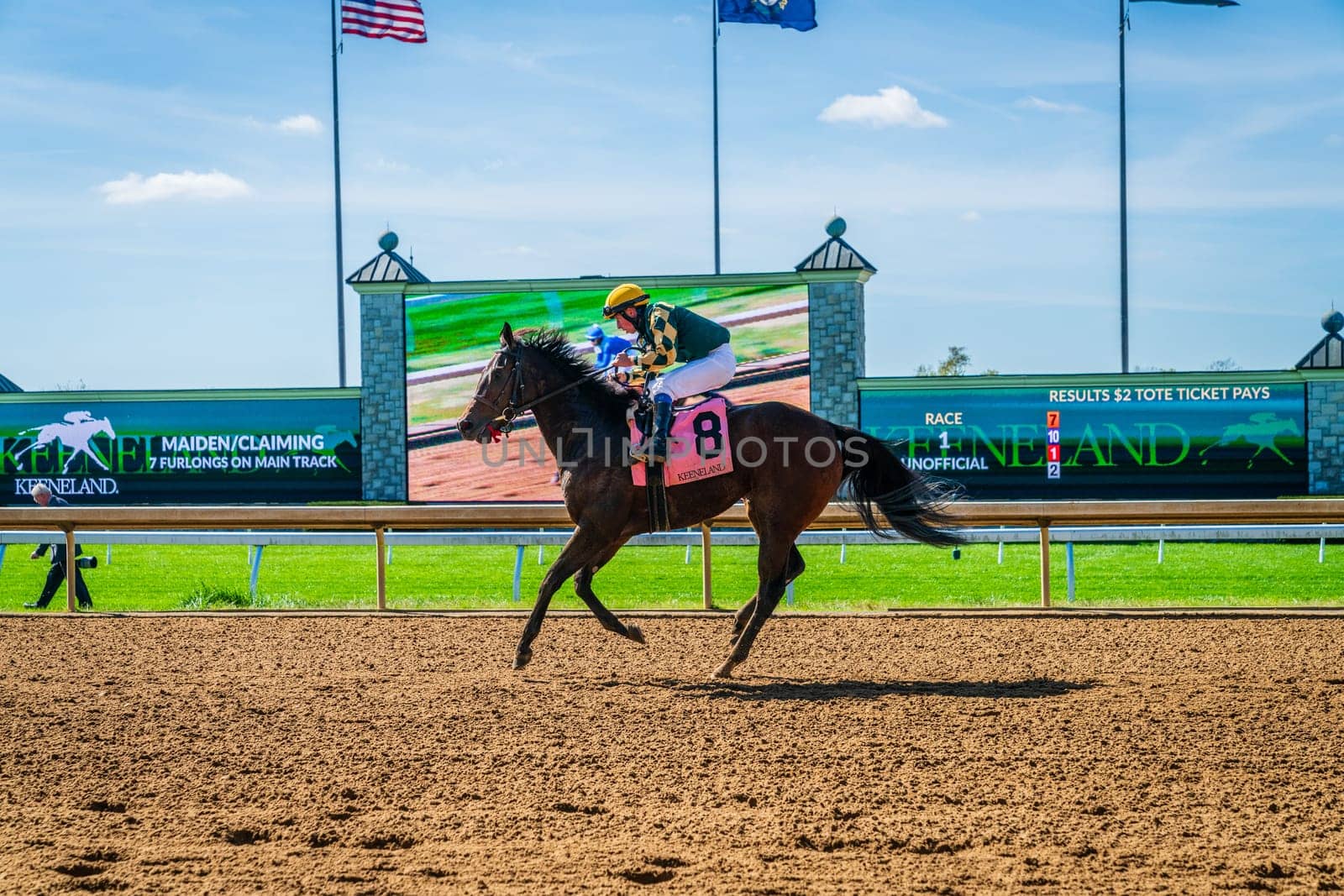 Keeneland, Lexington, Kentucky, October 18, 2023: Keenealand Fall Race Meet event, horses are coming back after finishing Race 1