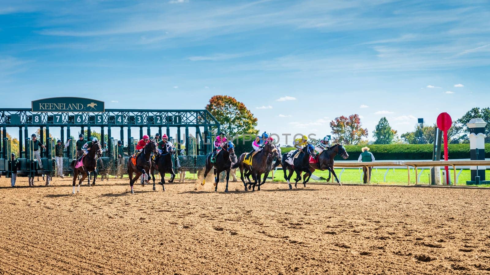 Keeneland, Lexington, Kentucky, October 18, 2023: Keenealand Fall Race Meet event, start of Race 4