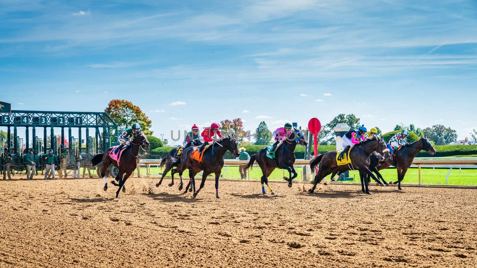 Keeneland, Lexington, Kentucky, October 18, 2023: Keenealand Fall Race Meet event, start of Race 4