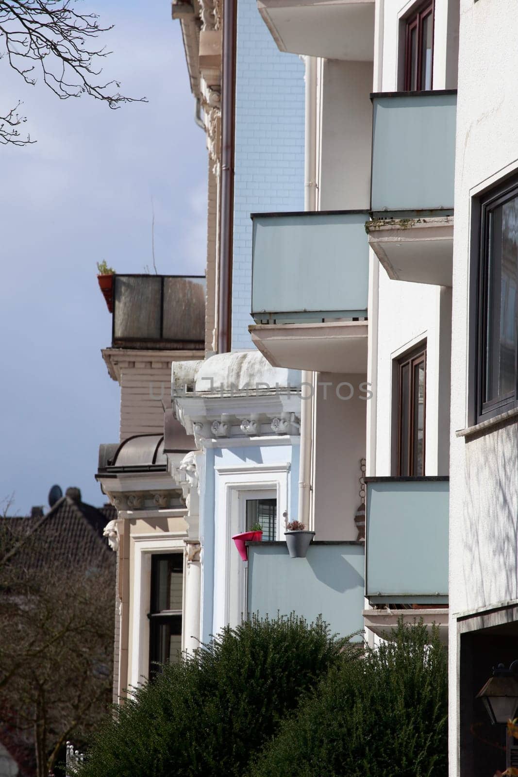 Balconies, Monotonous residential buildings in spring , Bremen, Germany