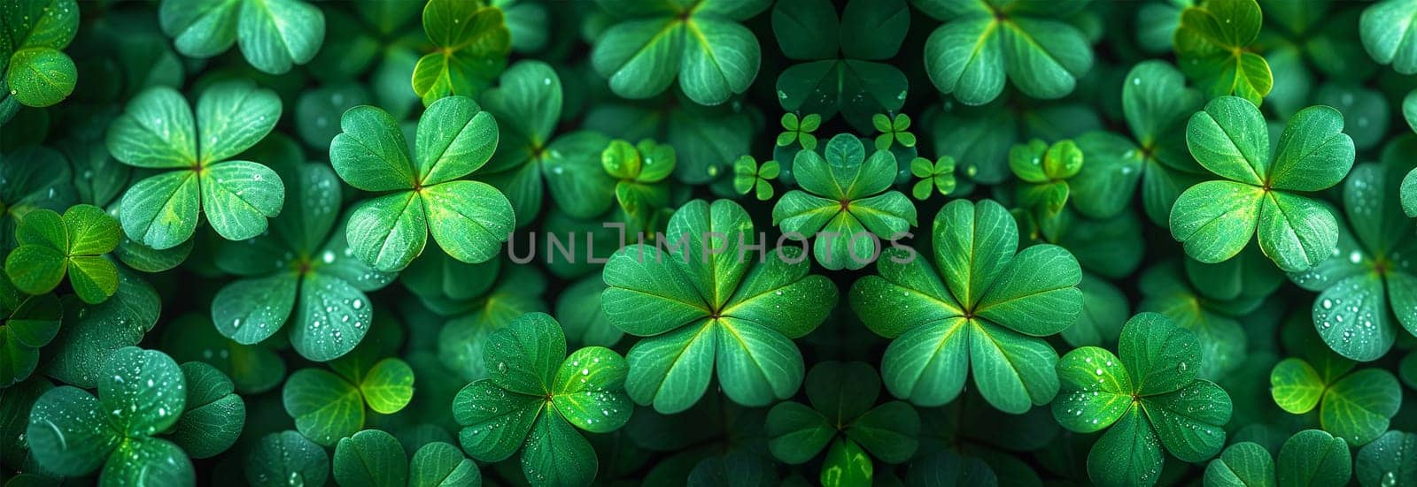 Four leaf clovers on white background, Realistic natural leaves natural background, little green trefoil, symbol of st. patrick's day. Isolated on white background copy space