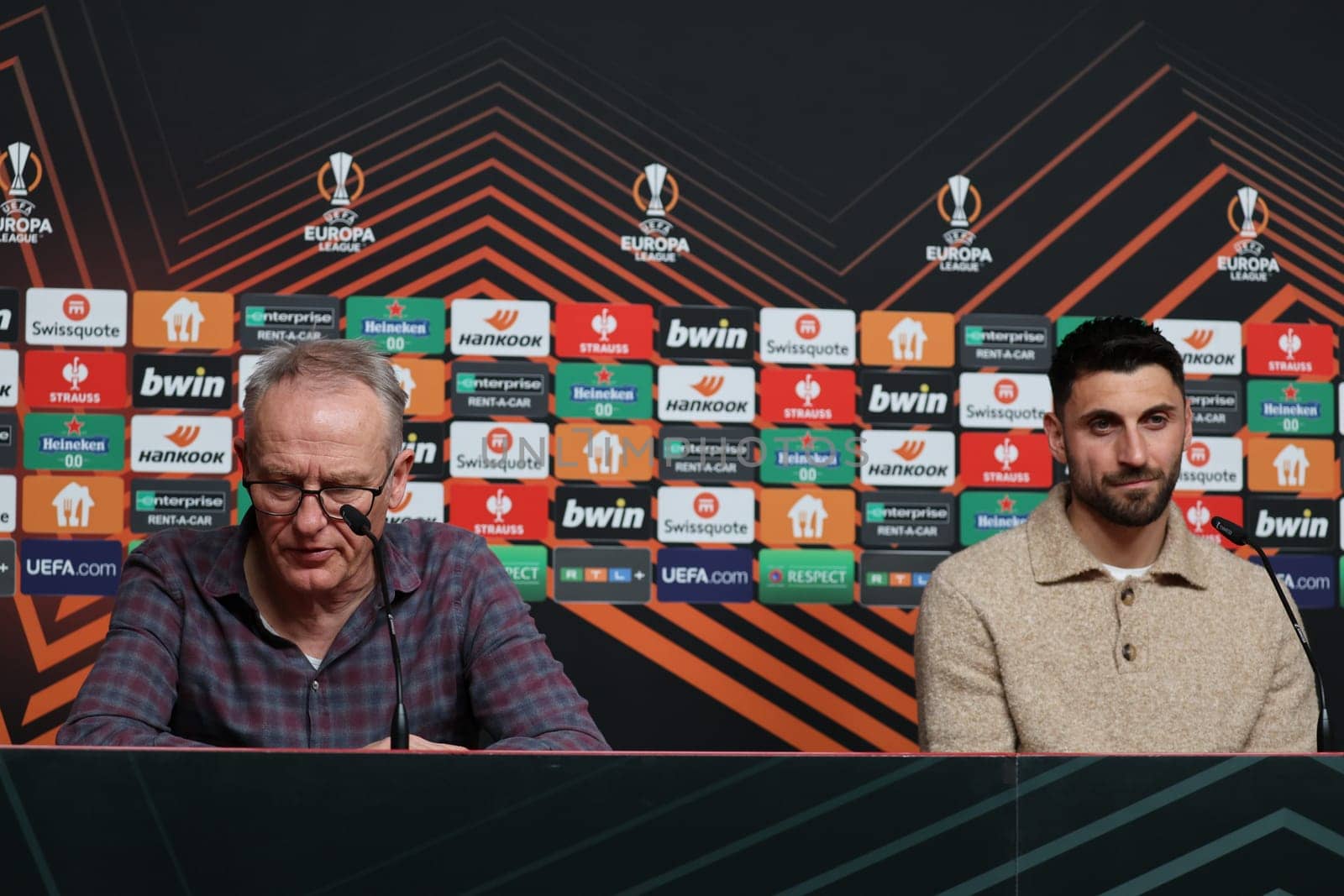 Coach Christian Streich (SC Freiburg) and Vincenzo Grifo (SC Freiburg) at the press conference,PK before Football Europa League - Qualification 1/8 Final,SC Freiburg vs RC Lens