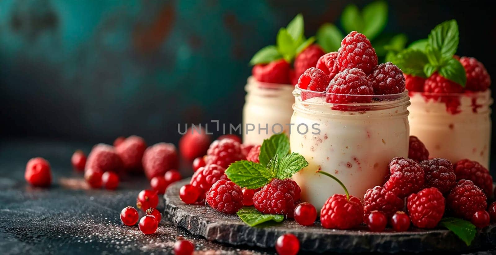 Yogurt with ripe fresh berries AI generated image