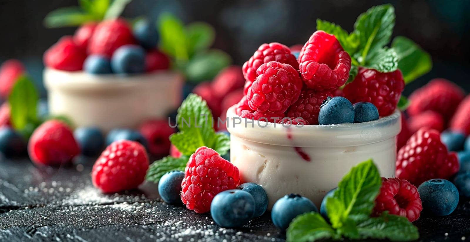 Yogurt with ripe fresh berries AI generated image